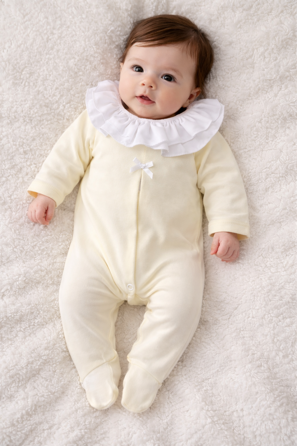 Baby Girls Frilly Collar Lemon Smock Babygrow