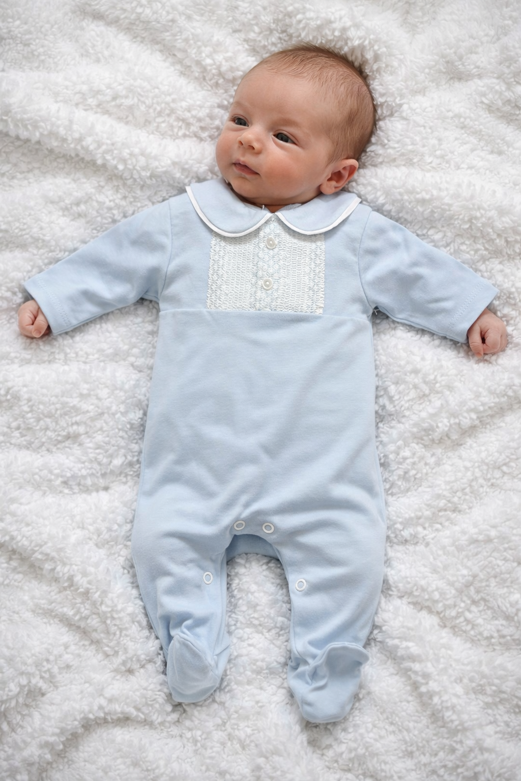 238 Baby Boys Peter Pan Collar Babygrow Blue