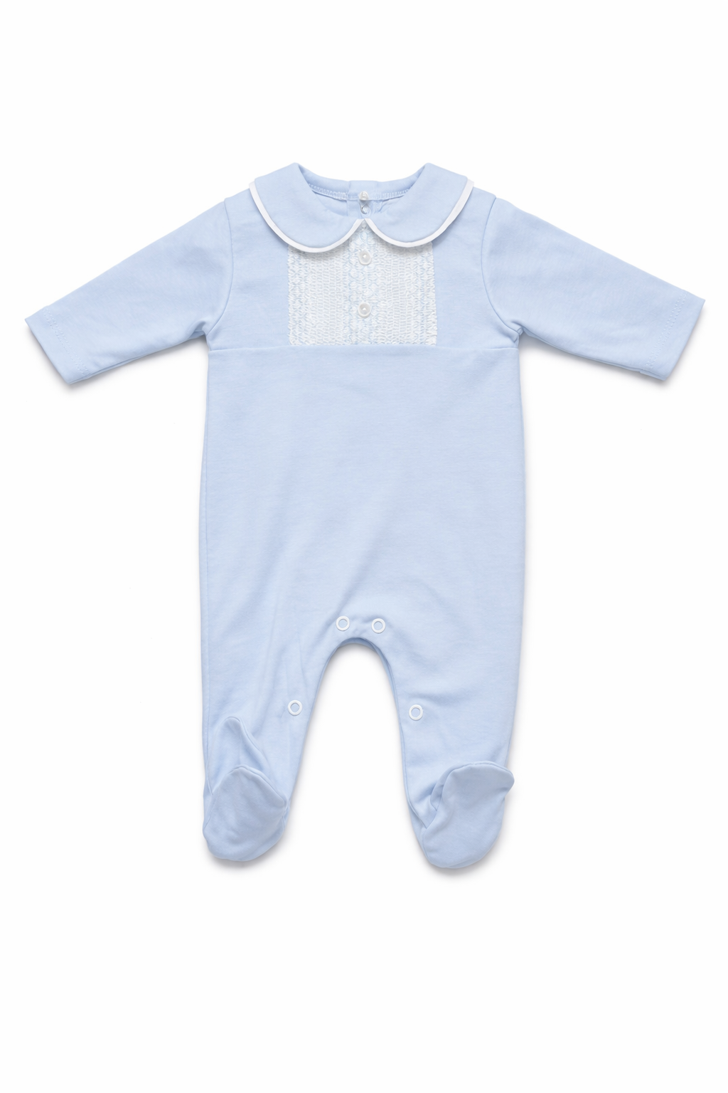 238 Baby Boys Peter Pan Collar Babygrow Blue