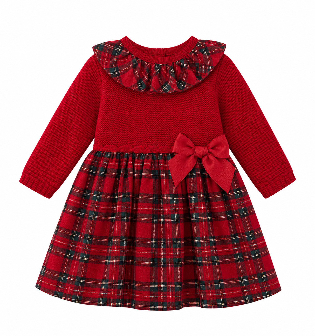 Izzie Girls Red Tartan Frilly Collar Dress