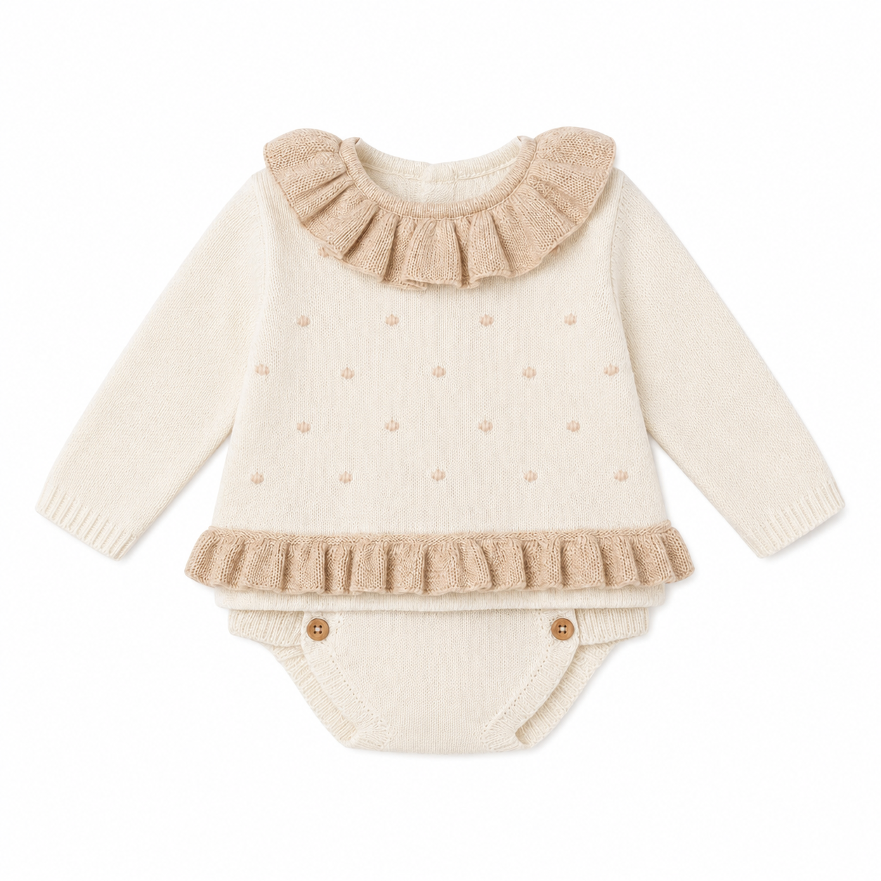 514 Baby Girls Ivory & Pink Knitted Jam Pants Outfit Set
