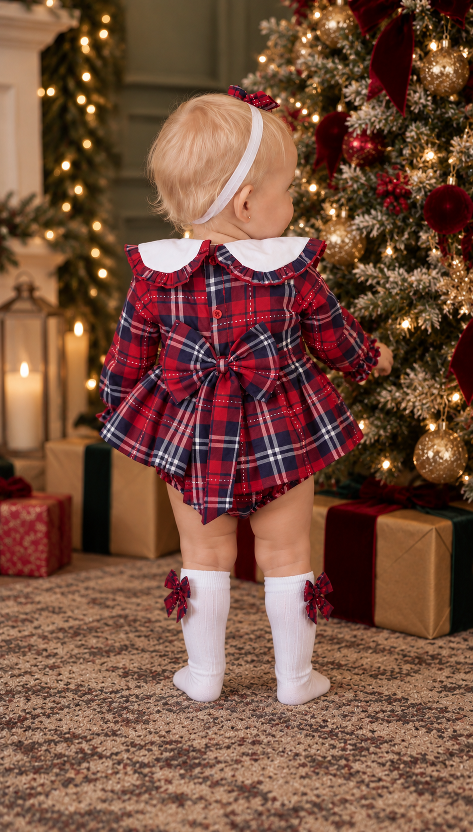 Noel Girls Romper Navy Tartan 3pc Romper Set