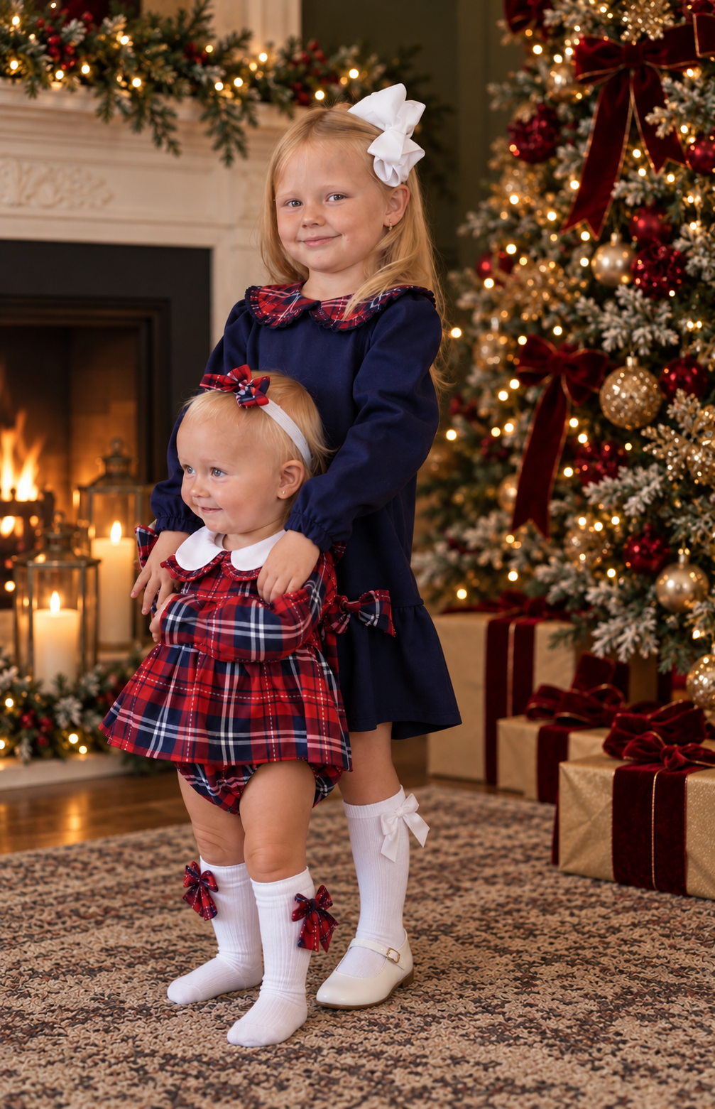 Noel Girls Romper Navy Tartan 3pc Romper Set