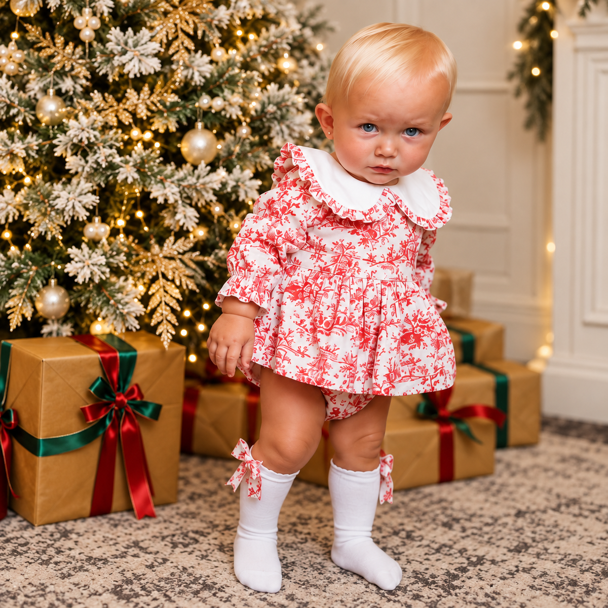 Valerie Luxe Toile Girls 3pc Romper Set Red