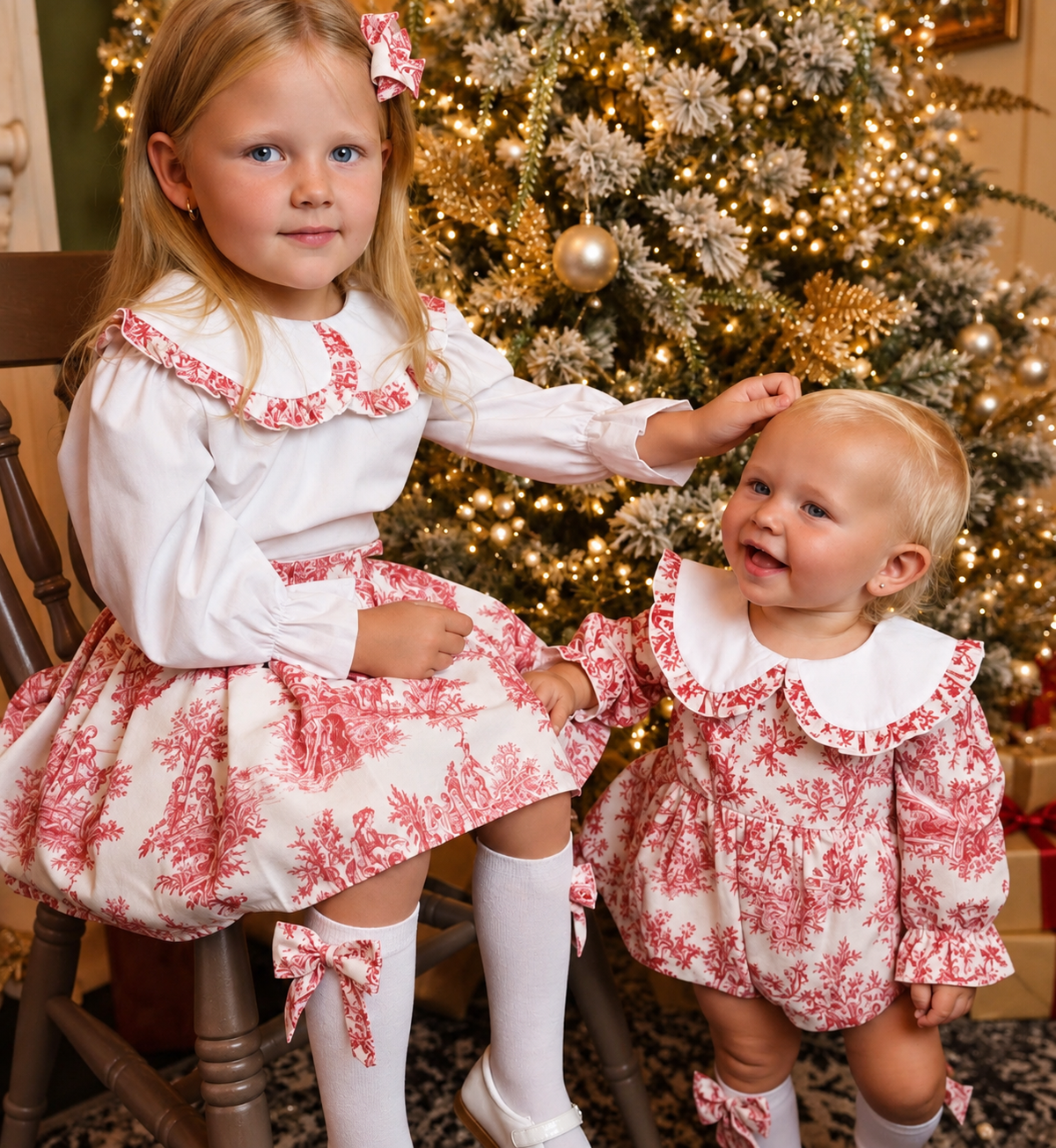 Valerie Luxe Toile Girls 3pc Romper Set Red