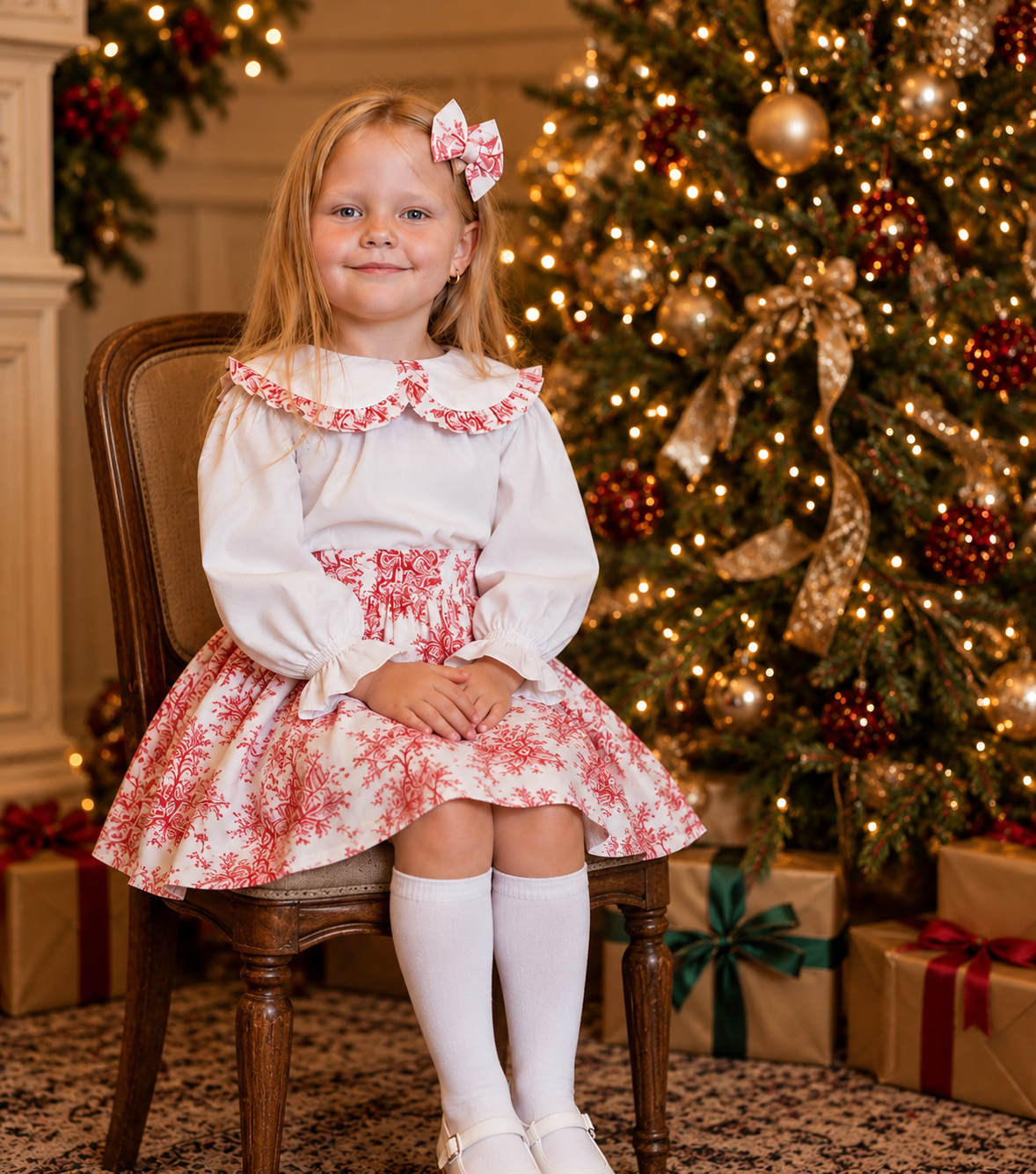 Vienna Luxe Toile 4 Piece Girls Skirt Set Red