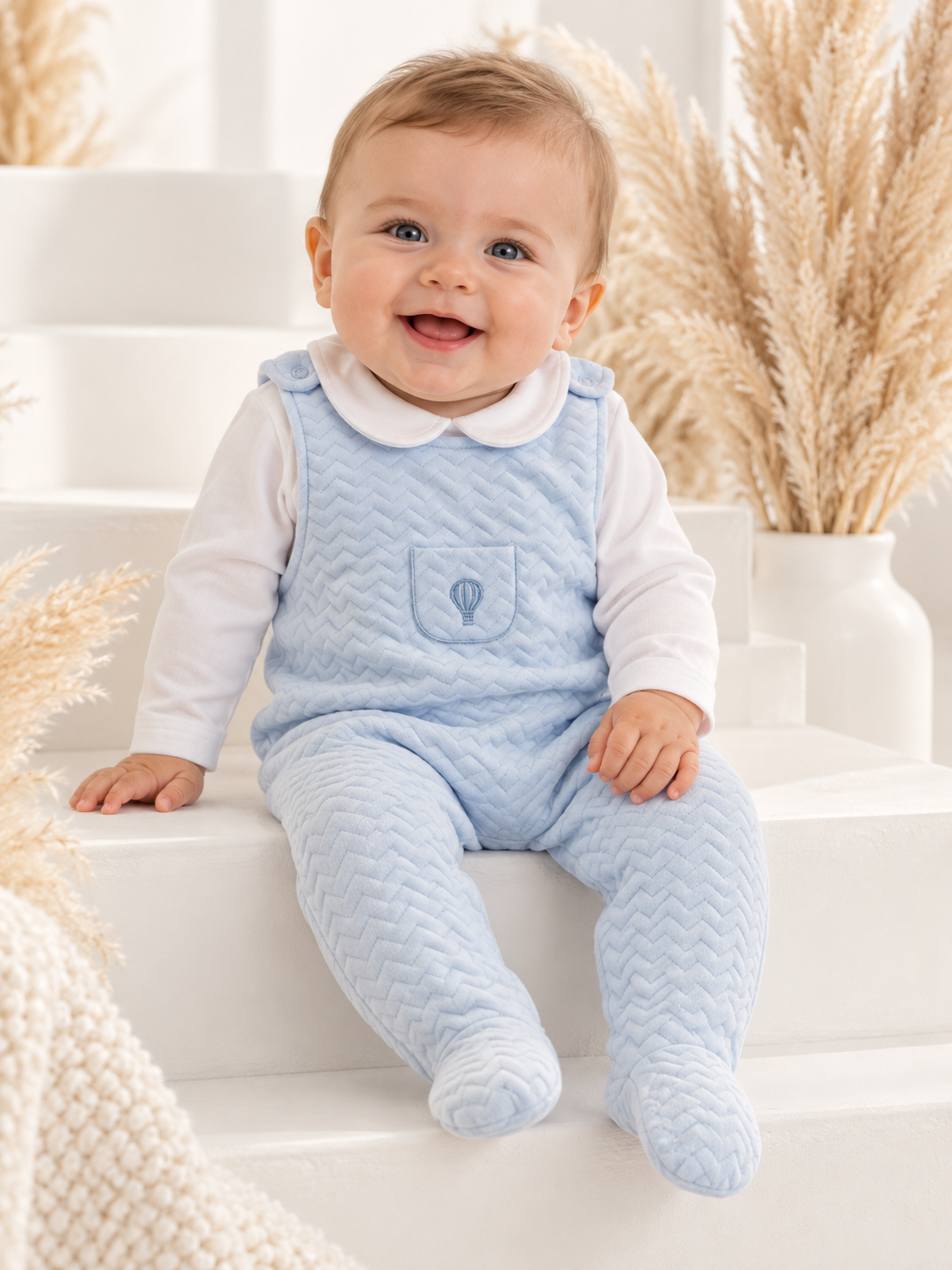 Pascal Dungaree & Peter Pan Top Set Blue