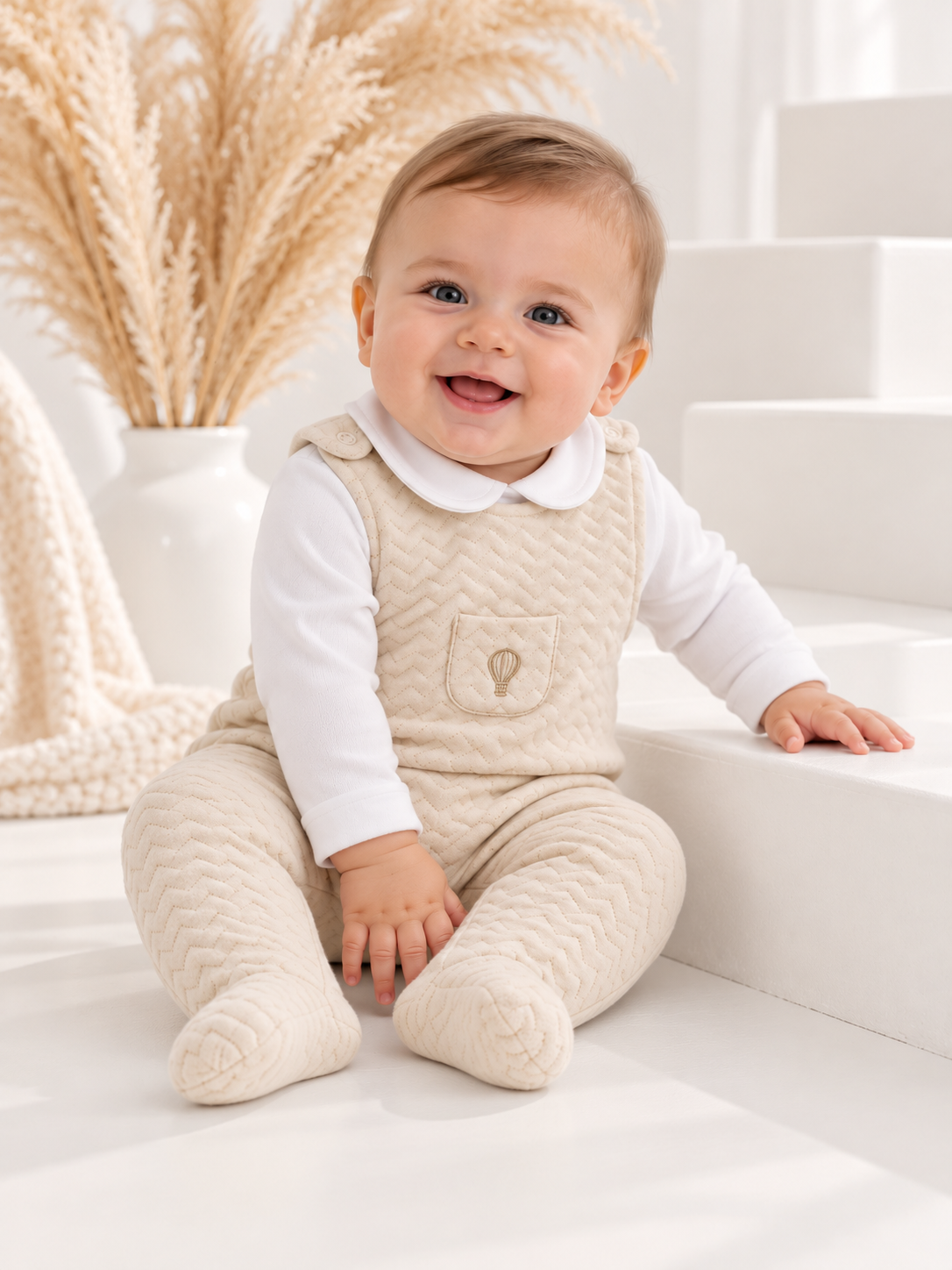 Pascal Dungaree & Peter Pan Top Set Beige