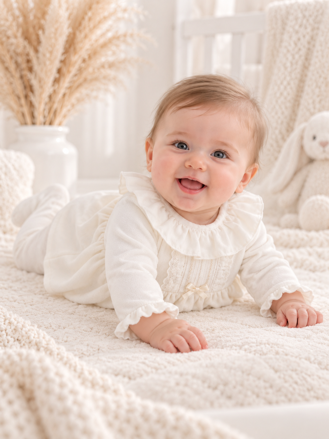 Hannah Ivory Velour Embroidered Babygrow 2 Piece