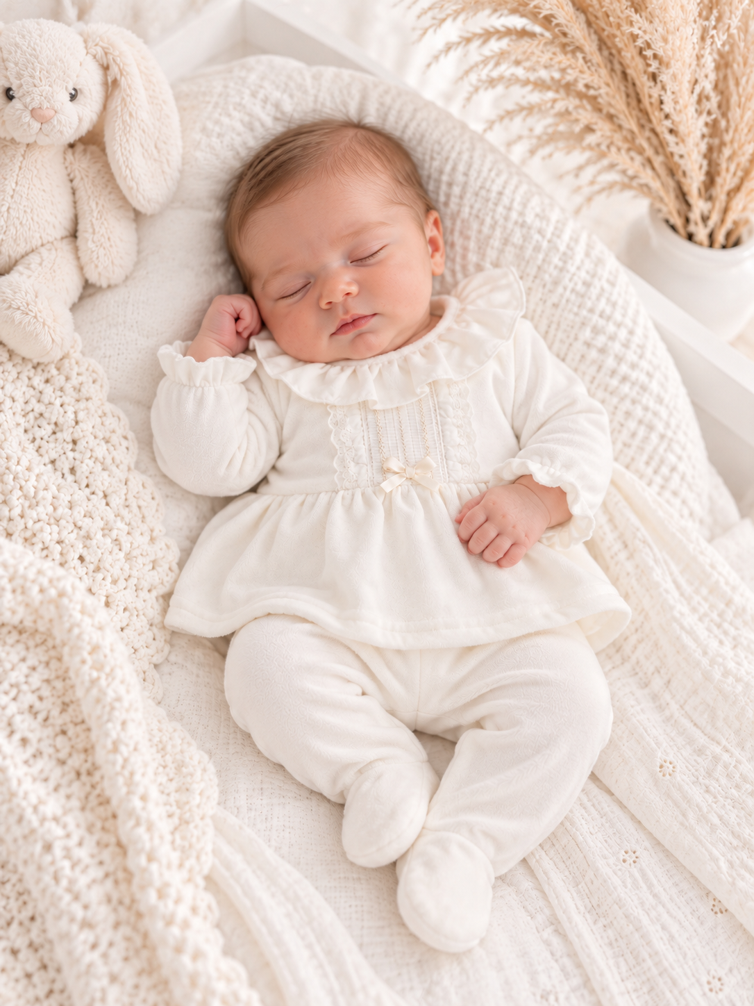 Hannah Ivory Velour Embroidered Babygrow 2 Piece