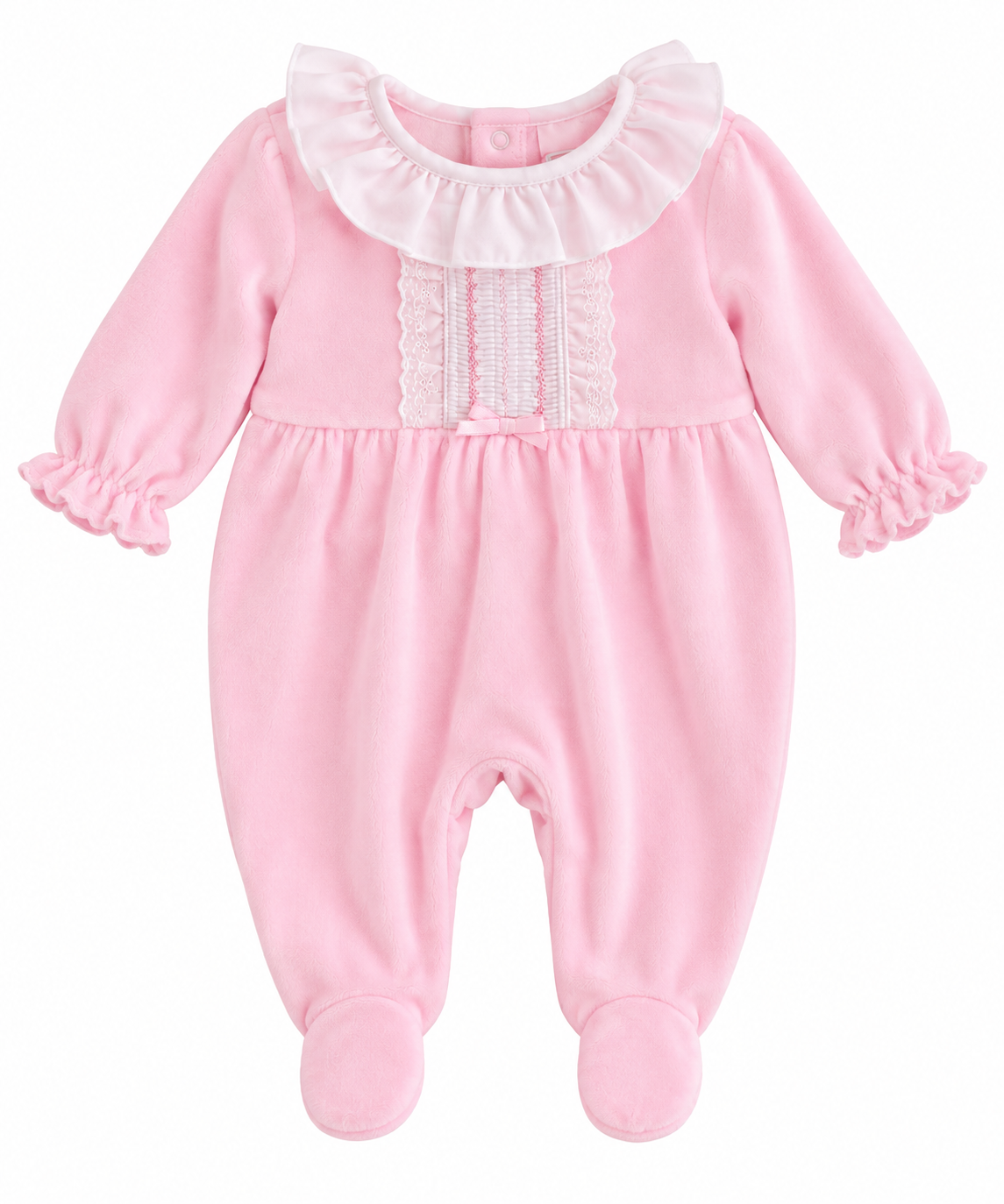 Hannah Babygrow Pink Embroidered Velour