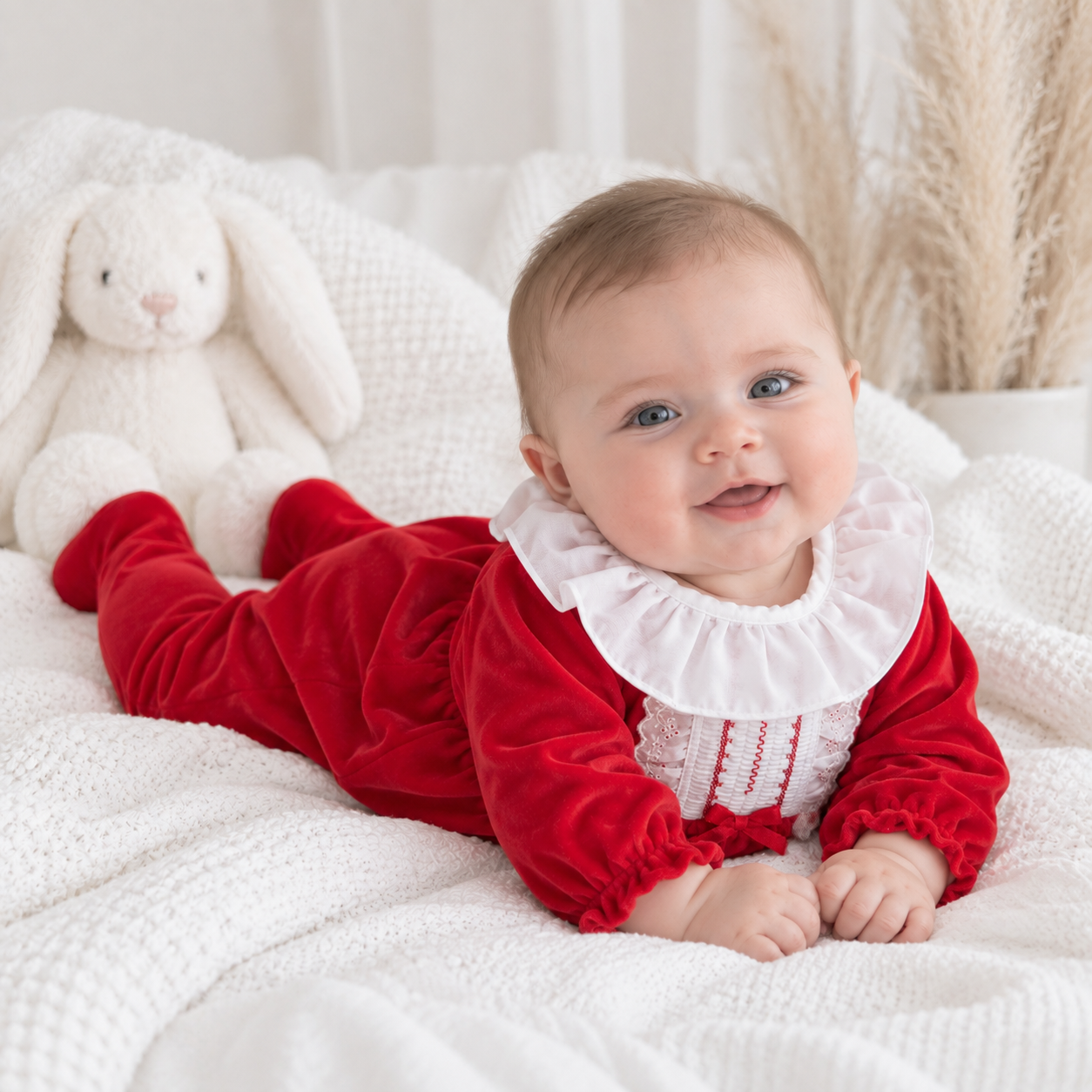 Hannah Babygrow Red Embroidered Velour