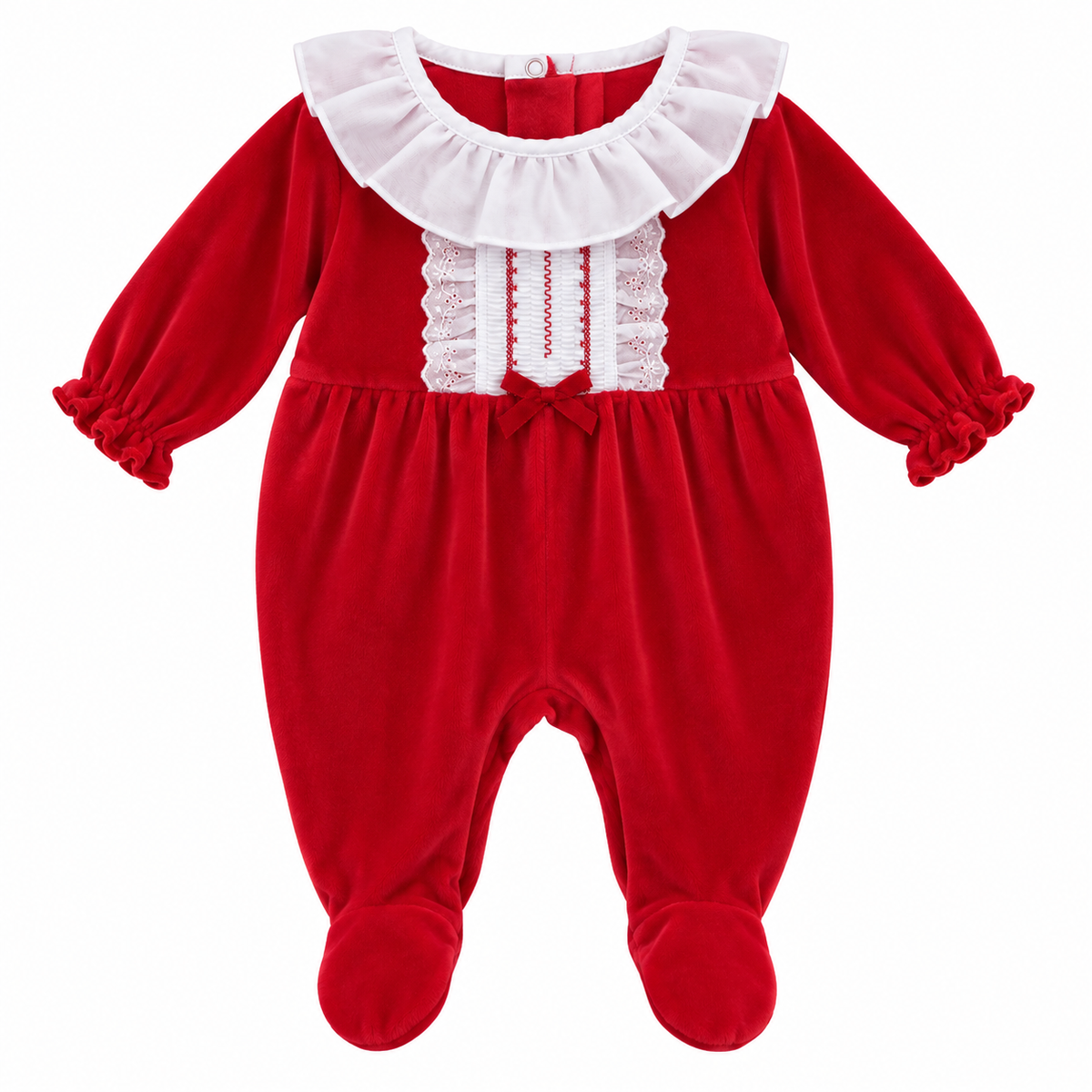 Hannah Babygrow Red Embroidered Velour