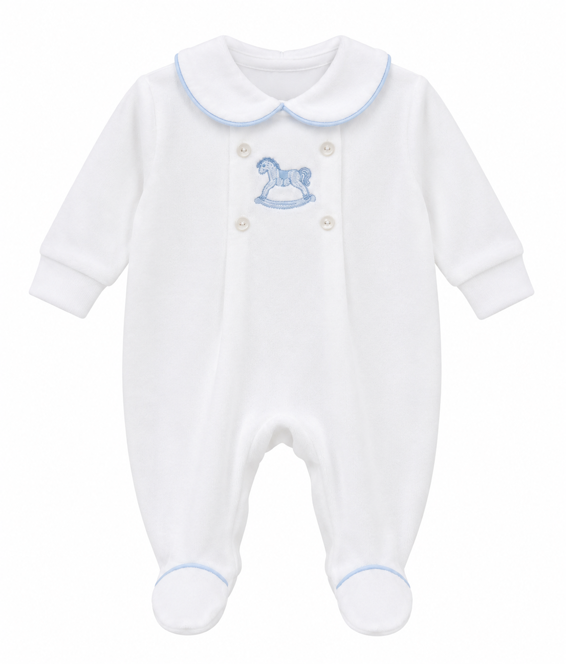 George Babygrow Embroidery Horse White/Blue Velour