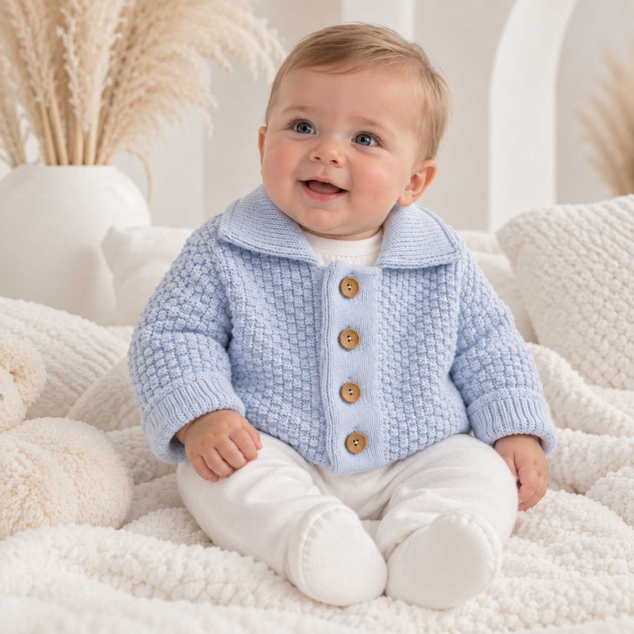 Finbar Fleece Lined Luxury Pex Baby Boys Knitted Jacket Blue