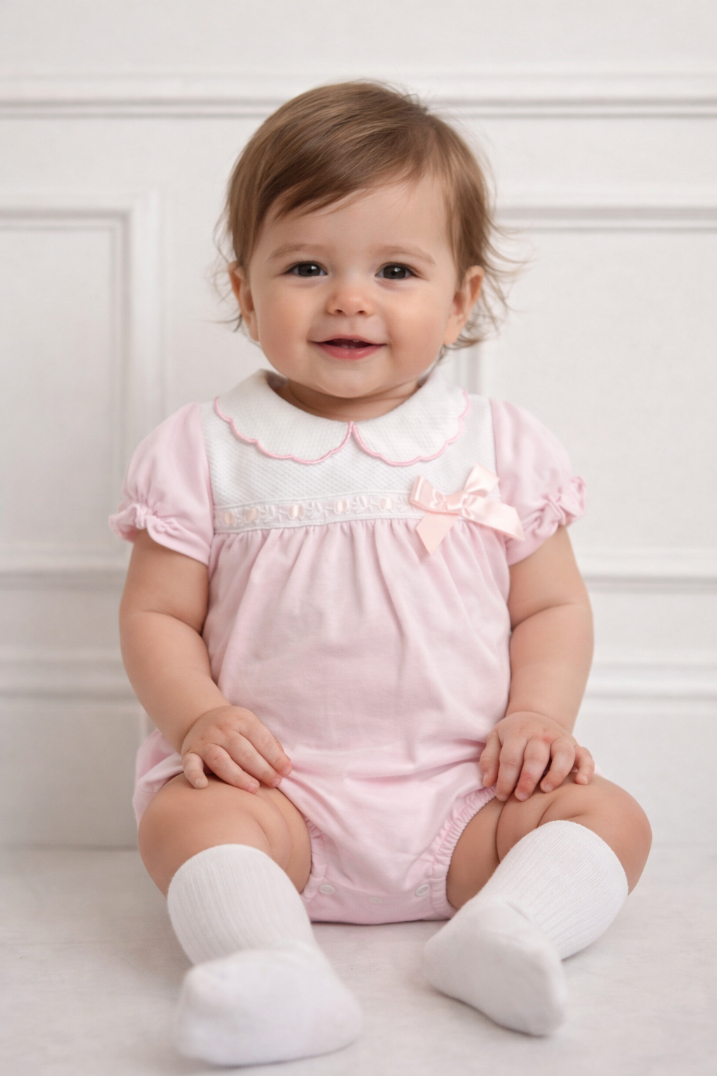 26HA-335 Baby Girls Bow Ribbon Romper
