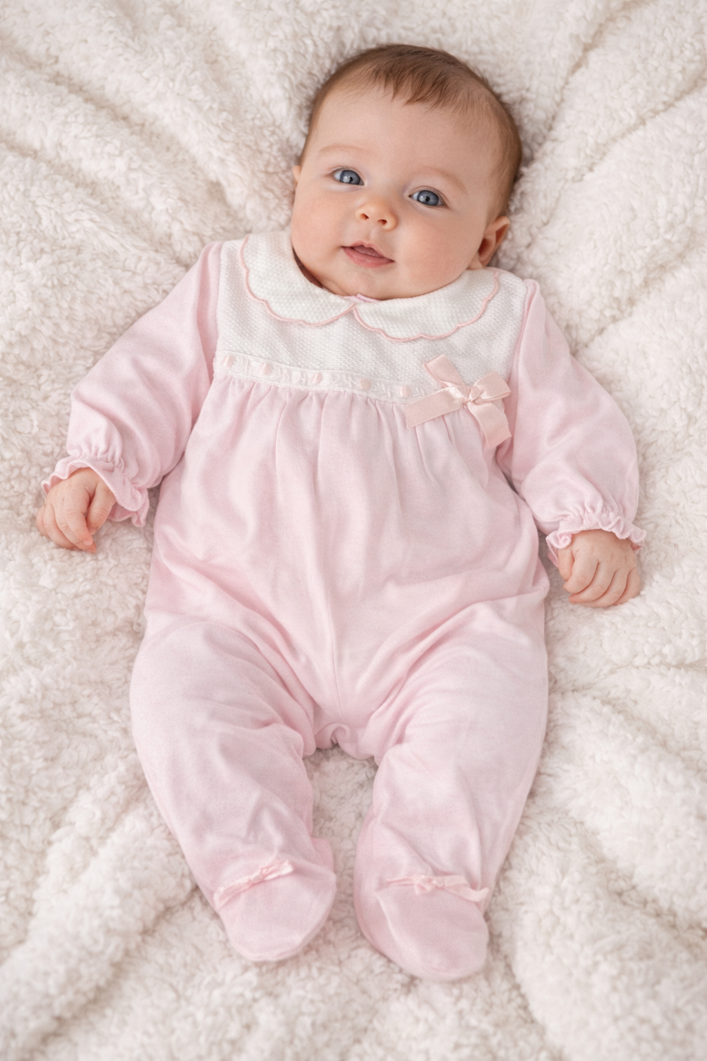 26HA-334 Baby Girls Frilly Bow Babygrow