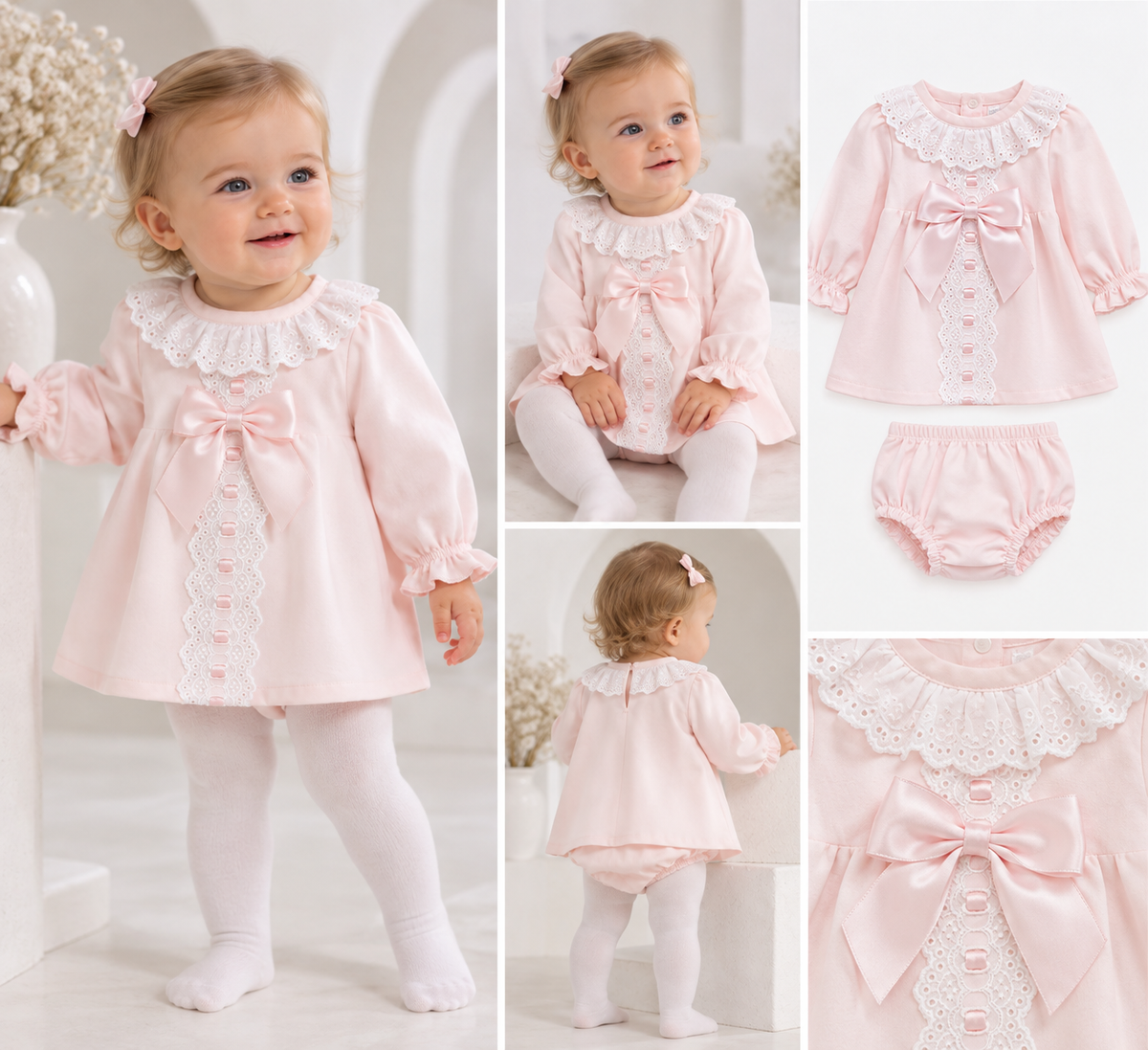 26214 Baby Girls Pink Ribbon Bow Dress & Bloomers