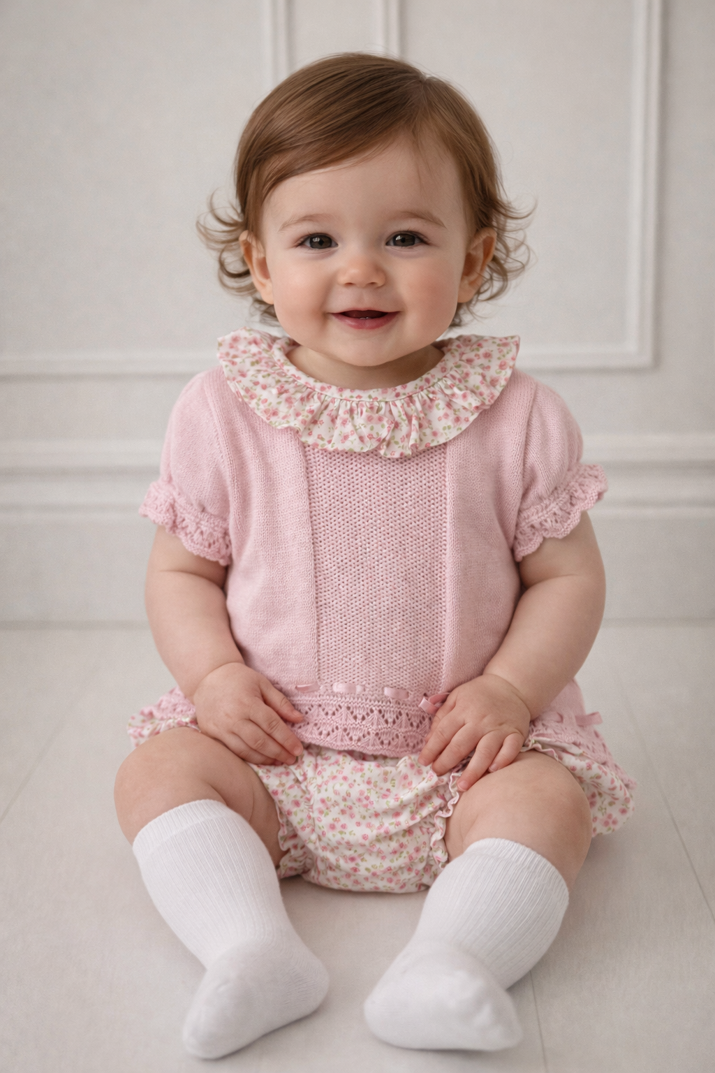 26VE-222 Baby Girls Floral Knit Jam Pants Set