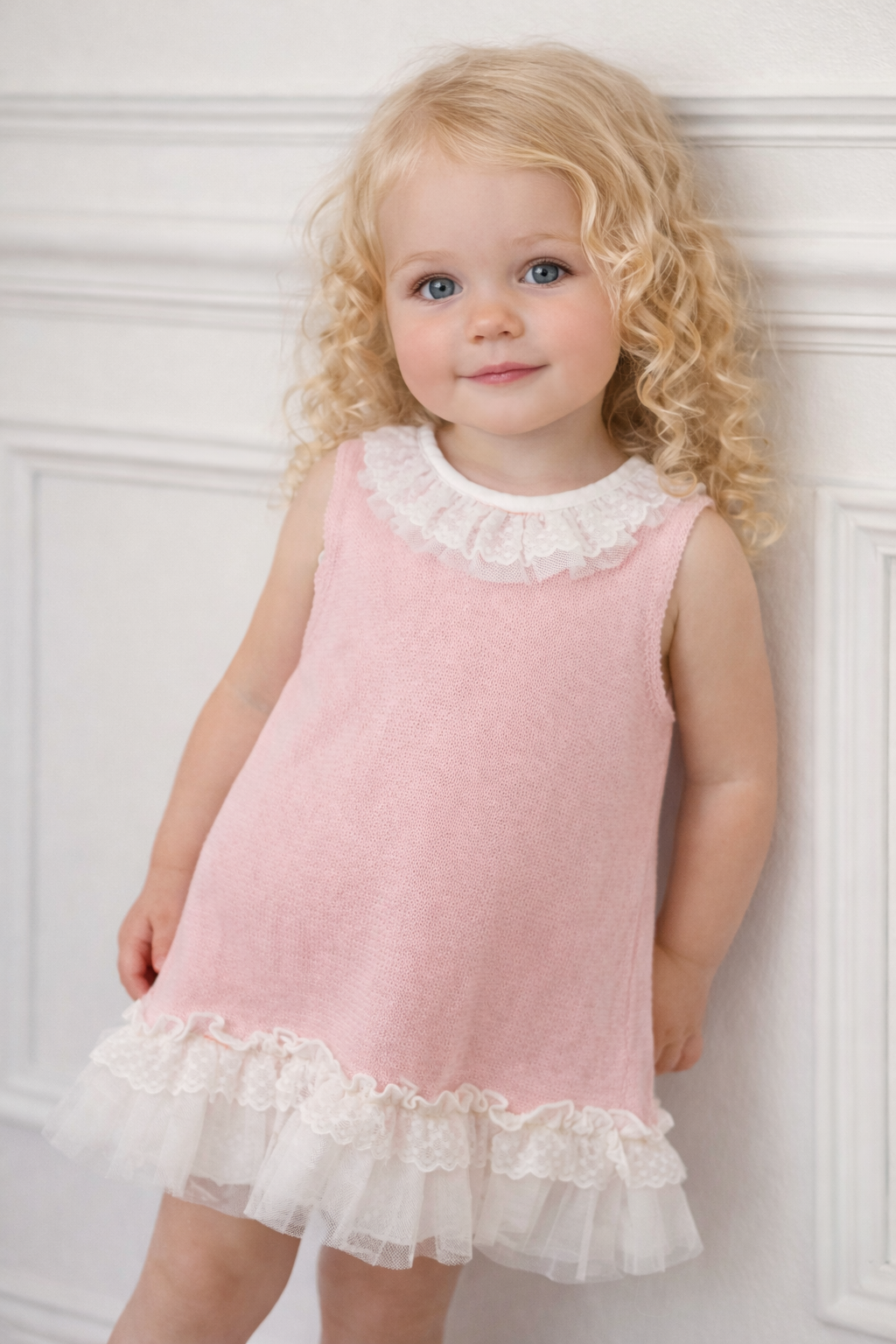 Tammy Knitted Frilly Collar Dress Pink