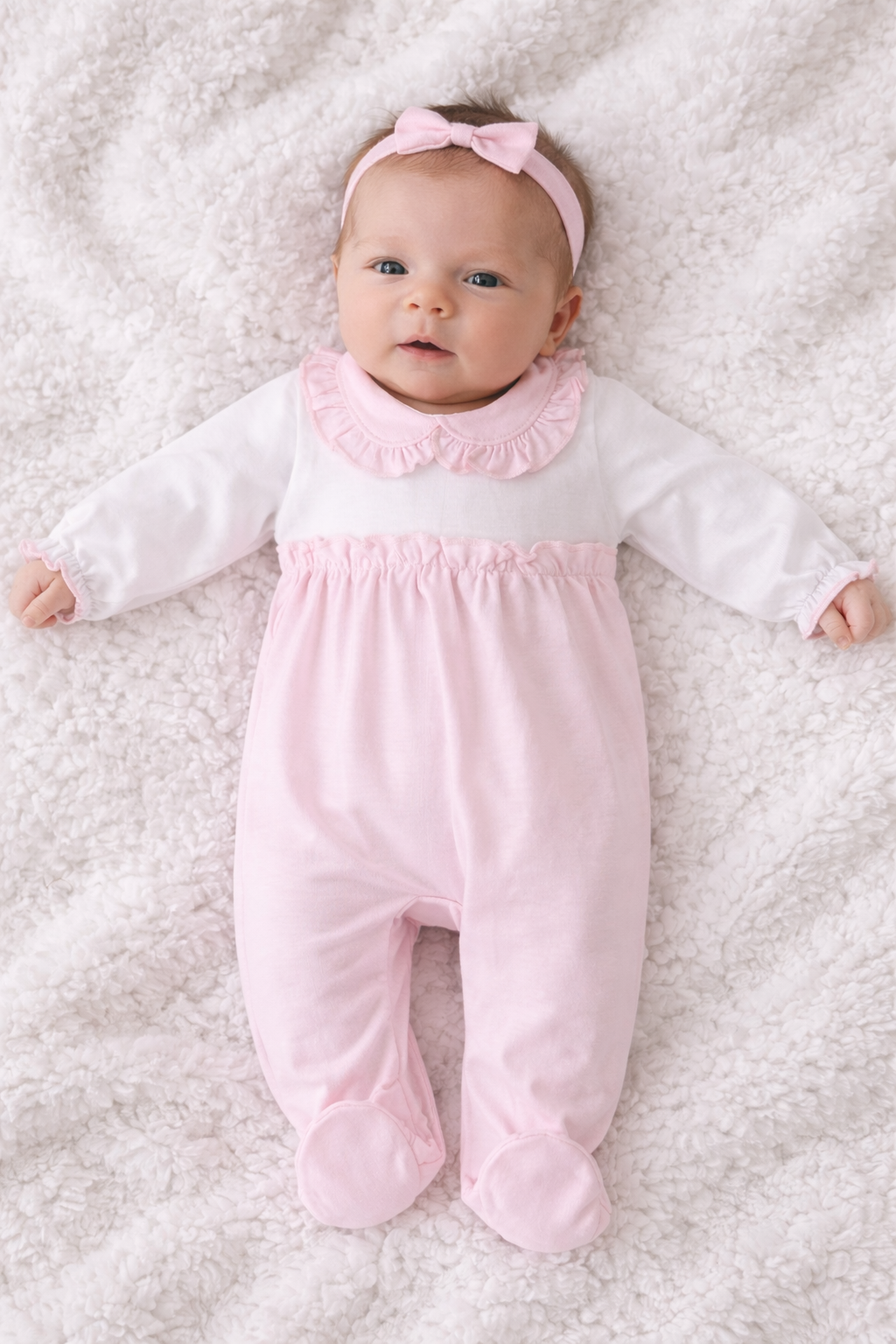 11219 Baby Girls Frilly Collar Pink Babygrow