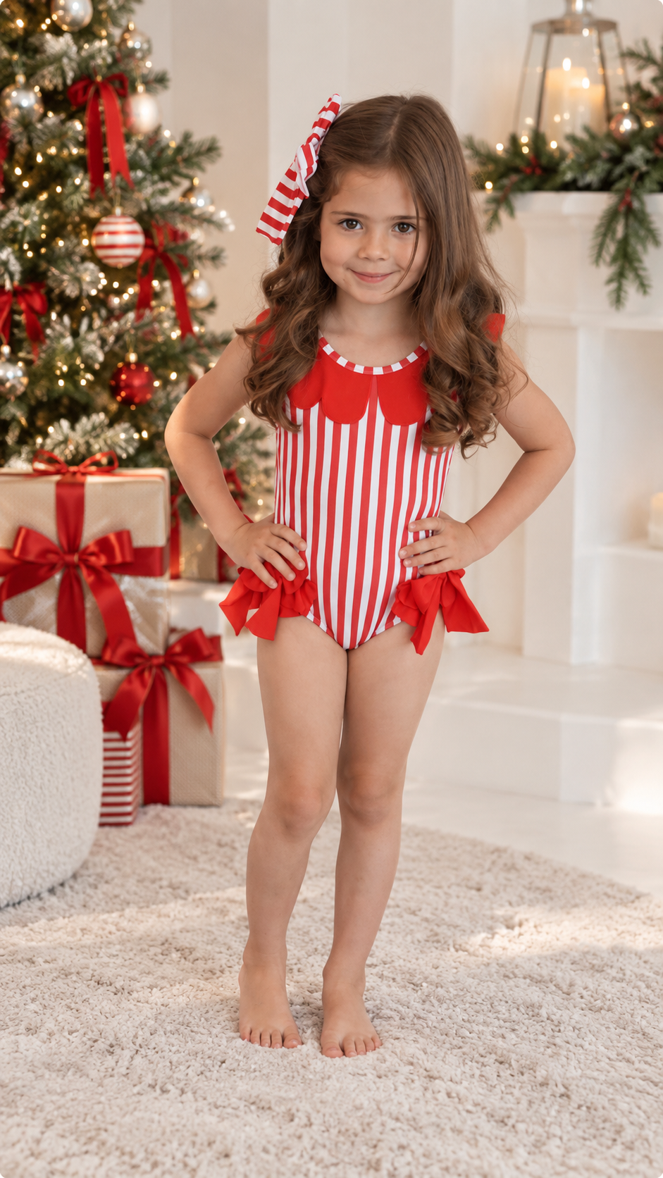 Candy Girls Red & White Stripe Swimsuit