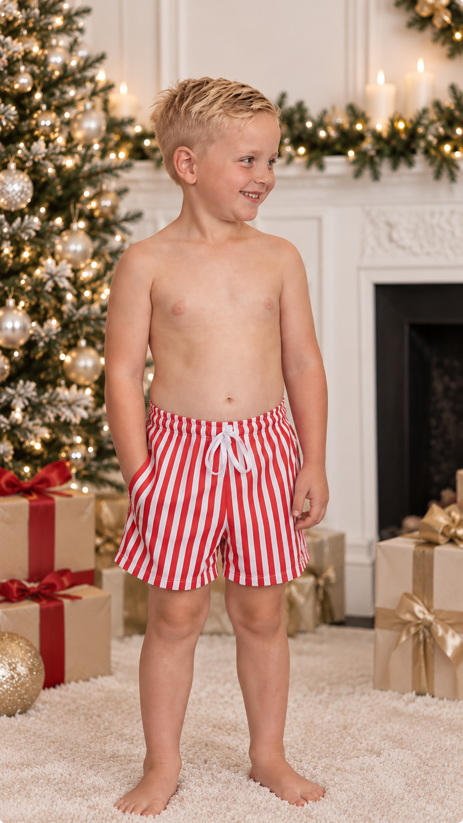 Candy Boys Red & White Stripe Swimming Trunks