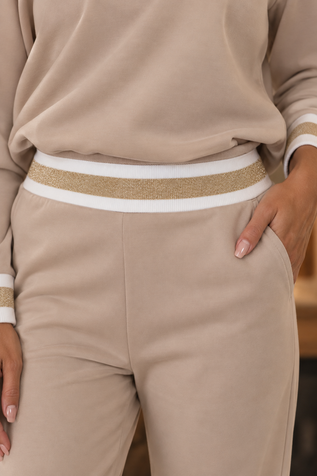 Women's Elasticated Waist Co-ord Tracksuit Beige