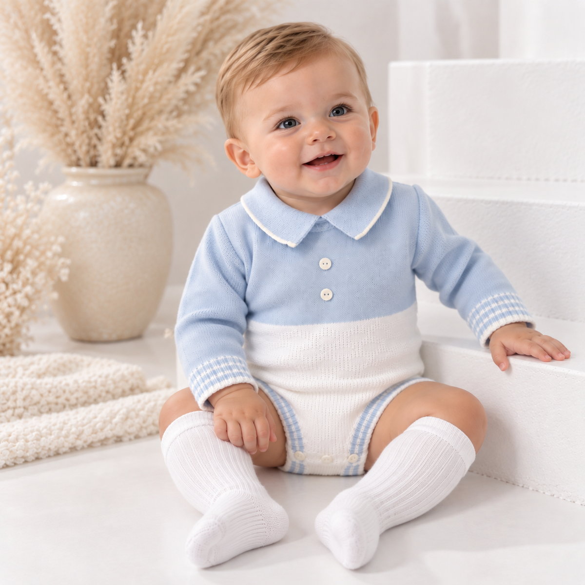 Parker Pex Knitted Peter Pan Collar Romper Blue