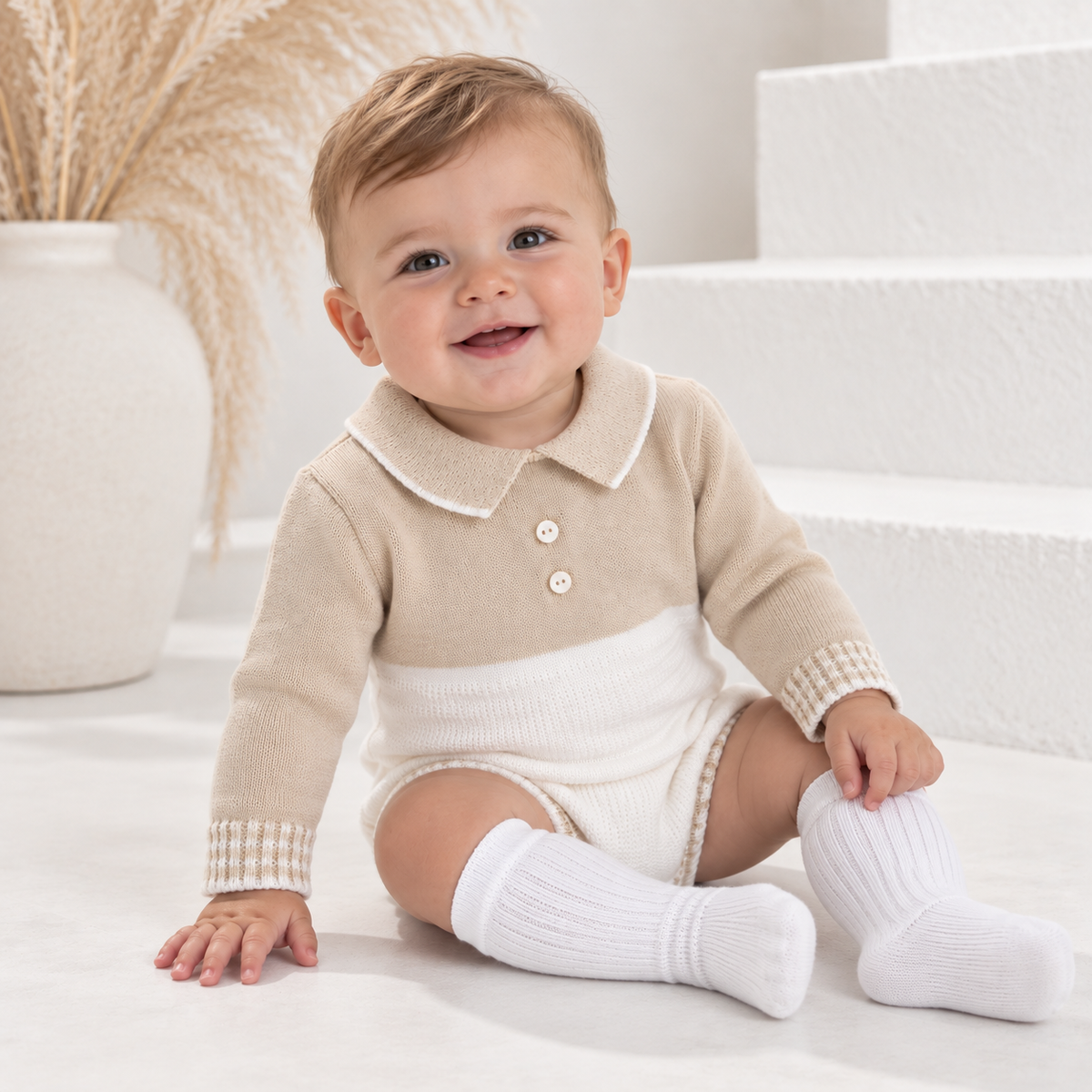 Parker Pex Knitted Peter Pan Collar Romper Beige