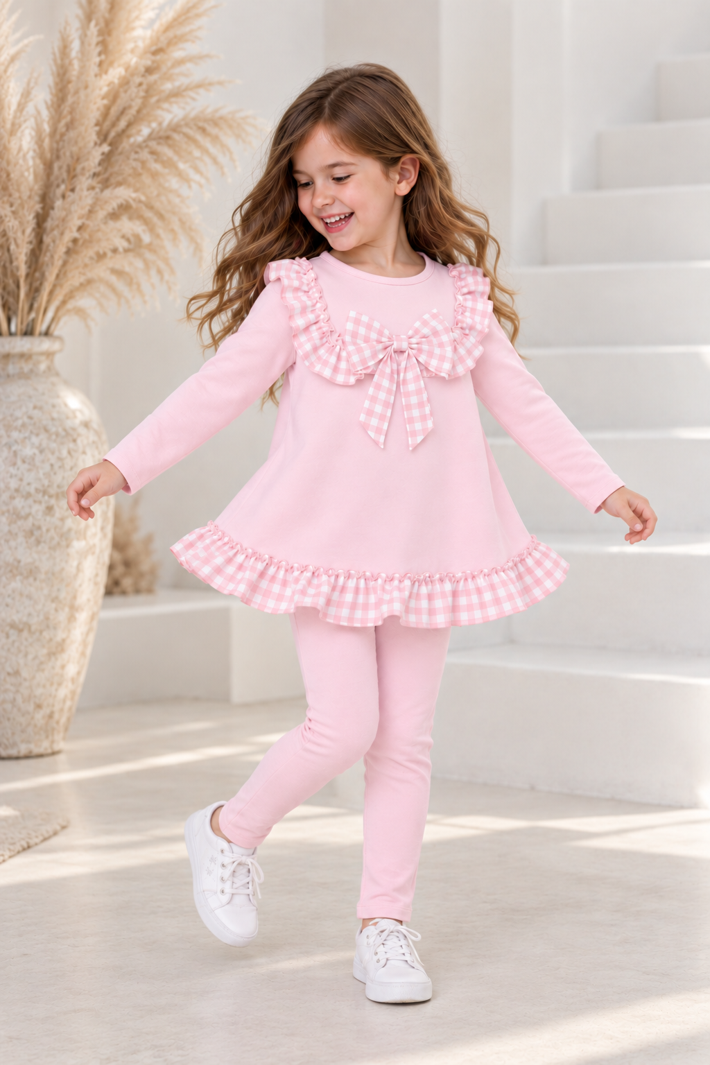Shona Girls Frilly Top & Legging Tracksuit Set Pink