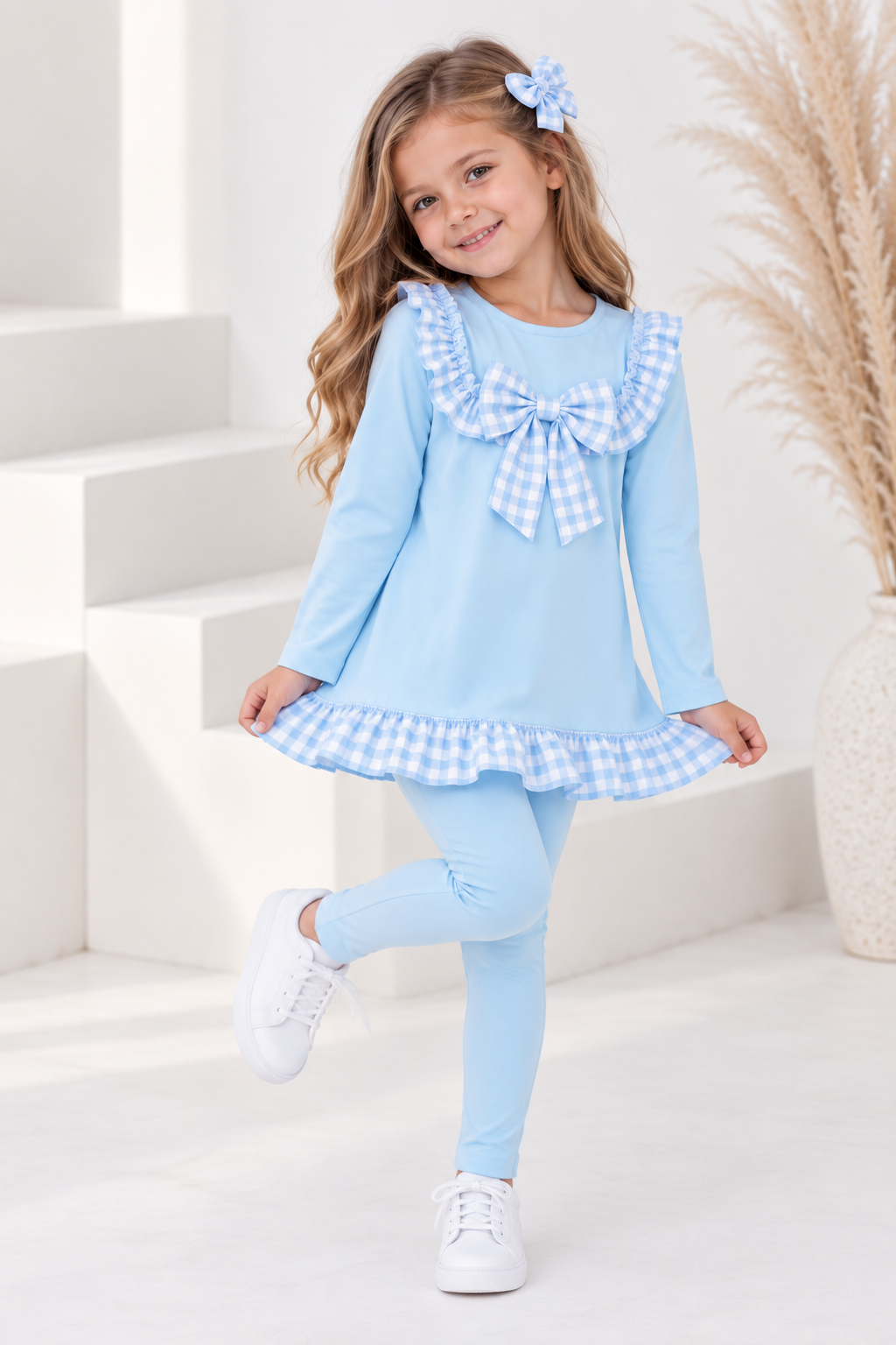 Shona Girls Frilly Top & Legging Tracksuit Set Blue