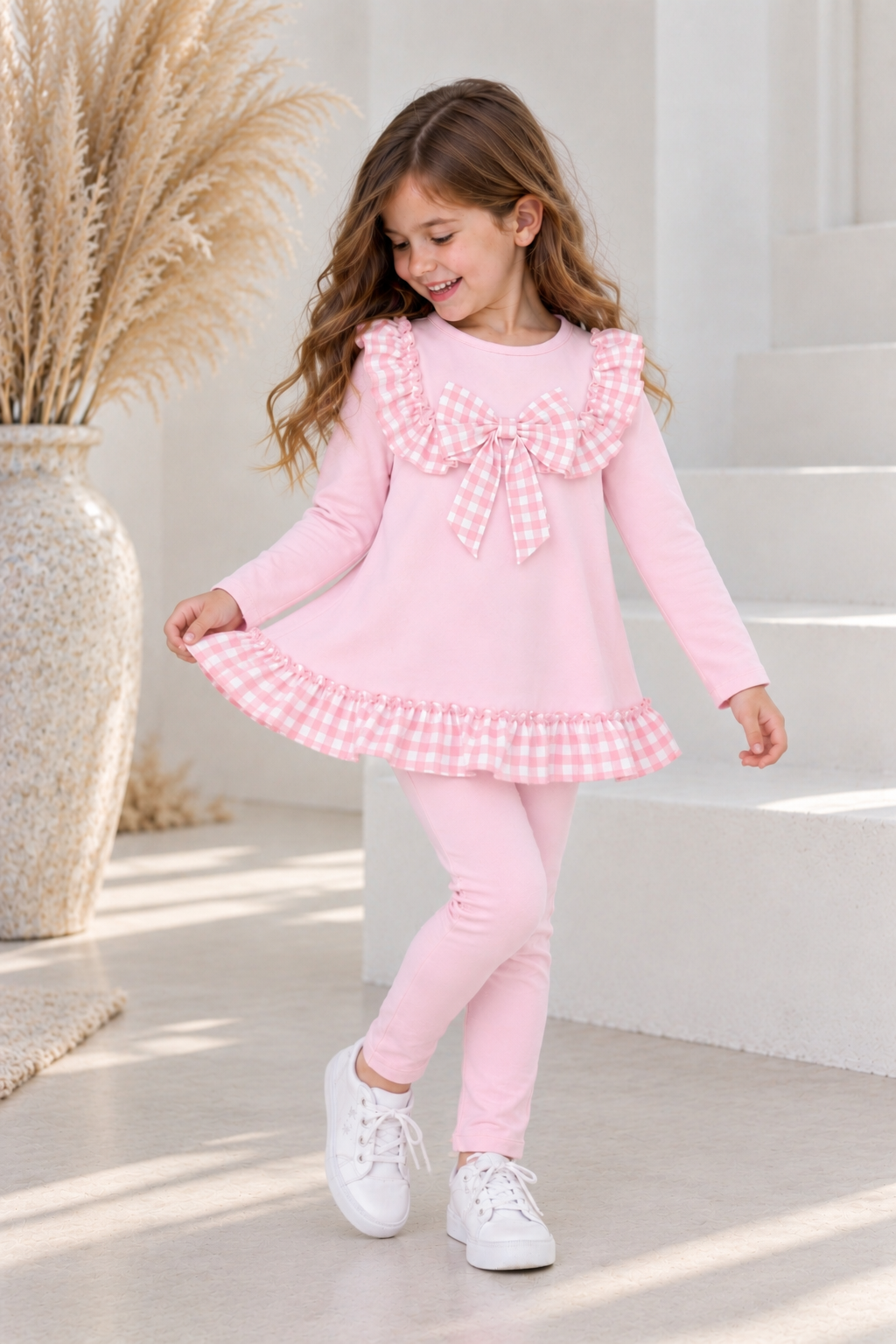 Shona Girls Frilly Top & Legging Tracksuit Set Pink