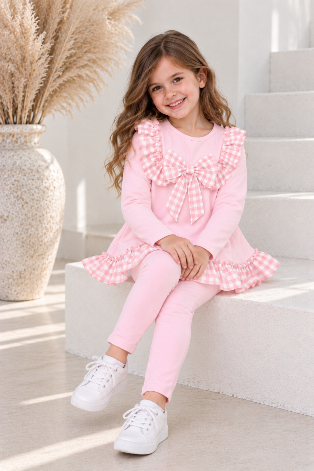 Shona Girls Frilly Top & Legging Tracksuit Set Pink