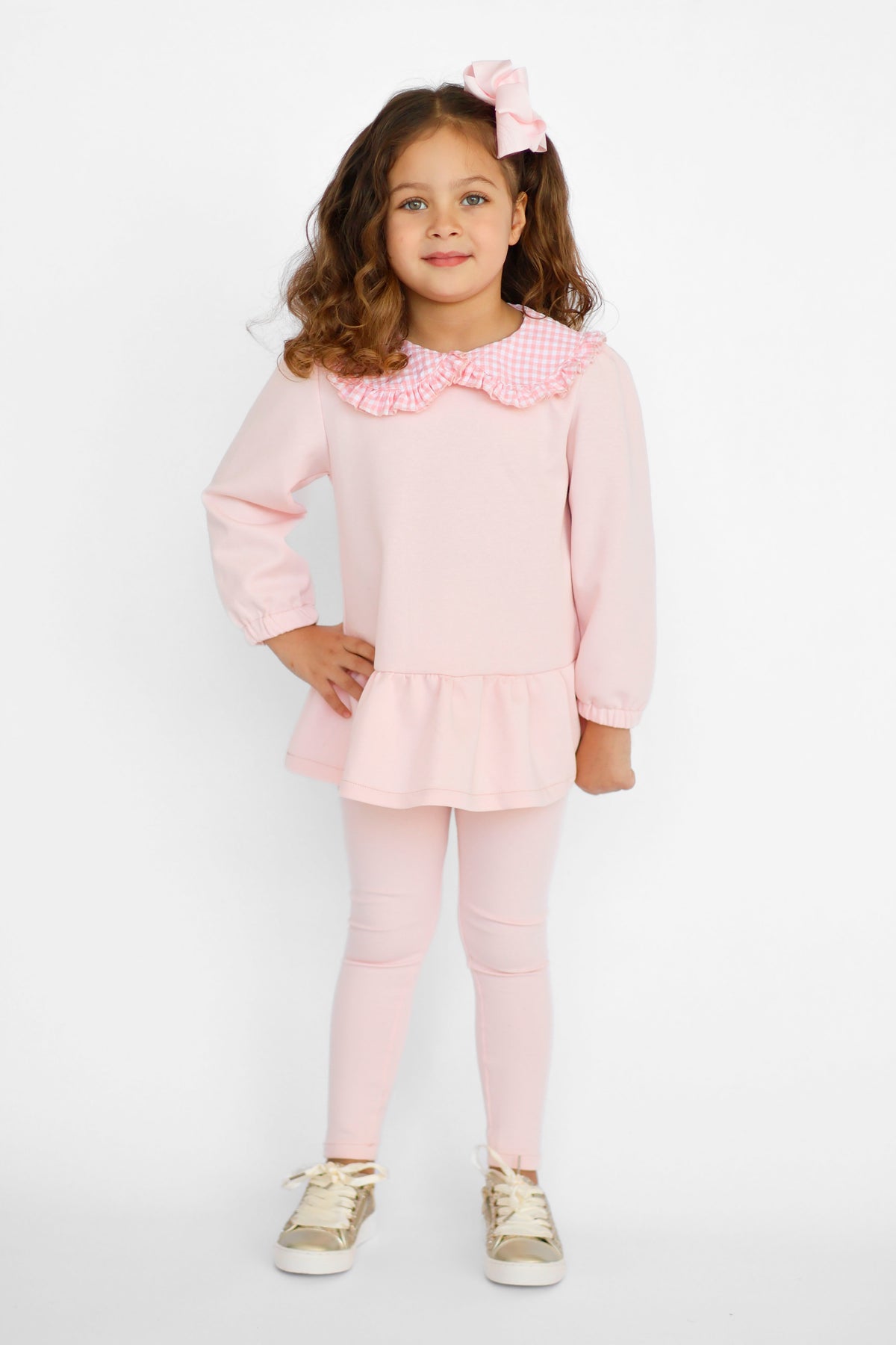 Posie Luxe Girls Checked  Jumper & Legging Tracksuit Set Pink