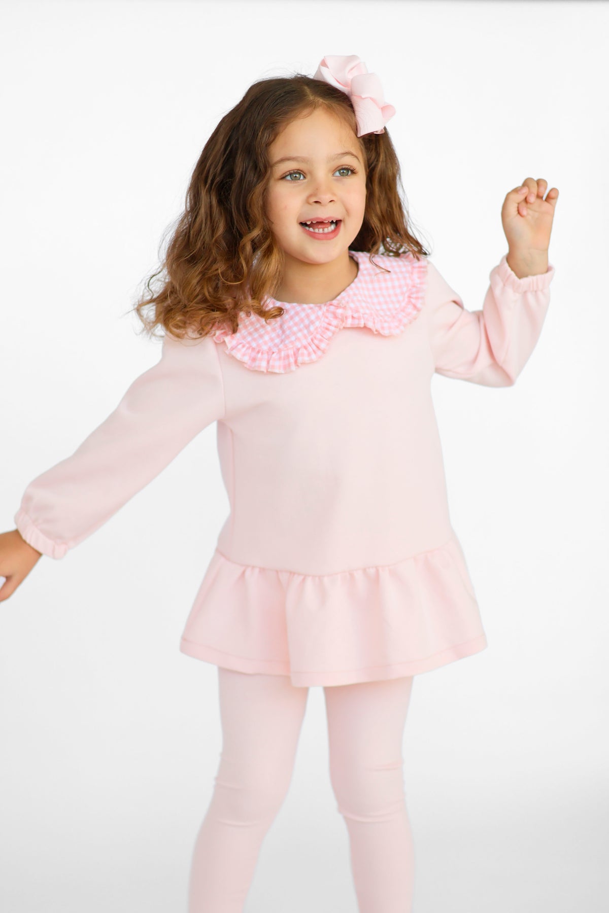 Posie Luxe Girls Checked  Jumper & Legging Tracksuit Set Pink