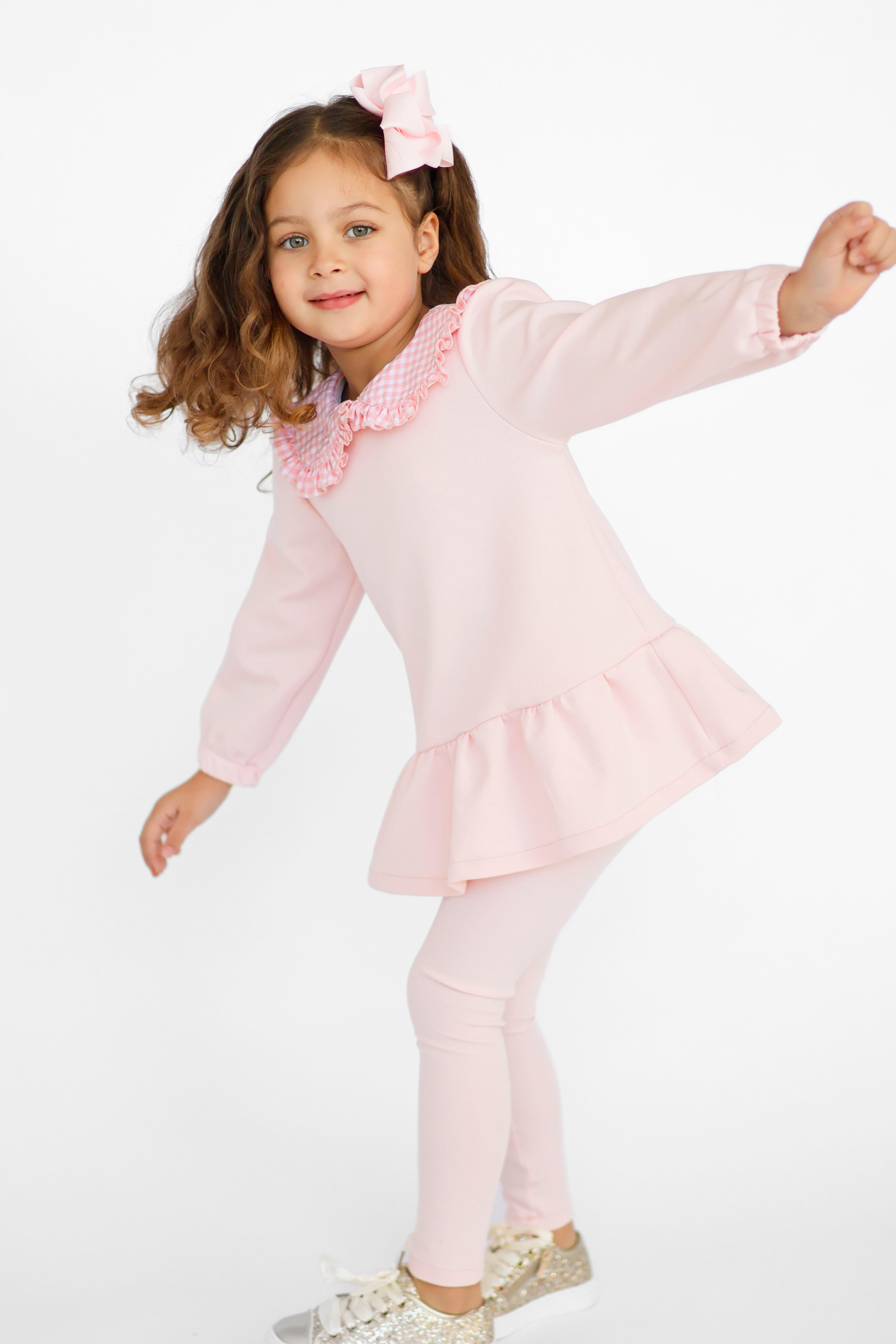 Posie Luxe Girls Checked  Jumper & Legging Tracksuit Set Pink