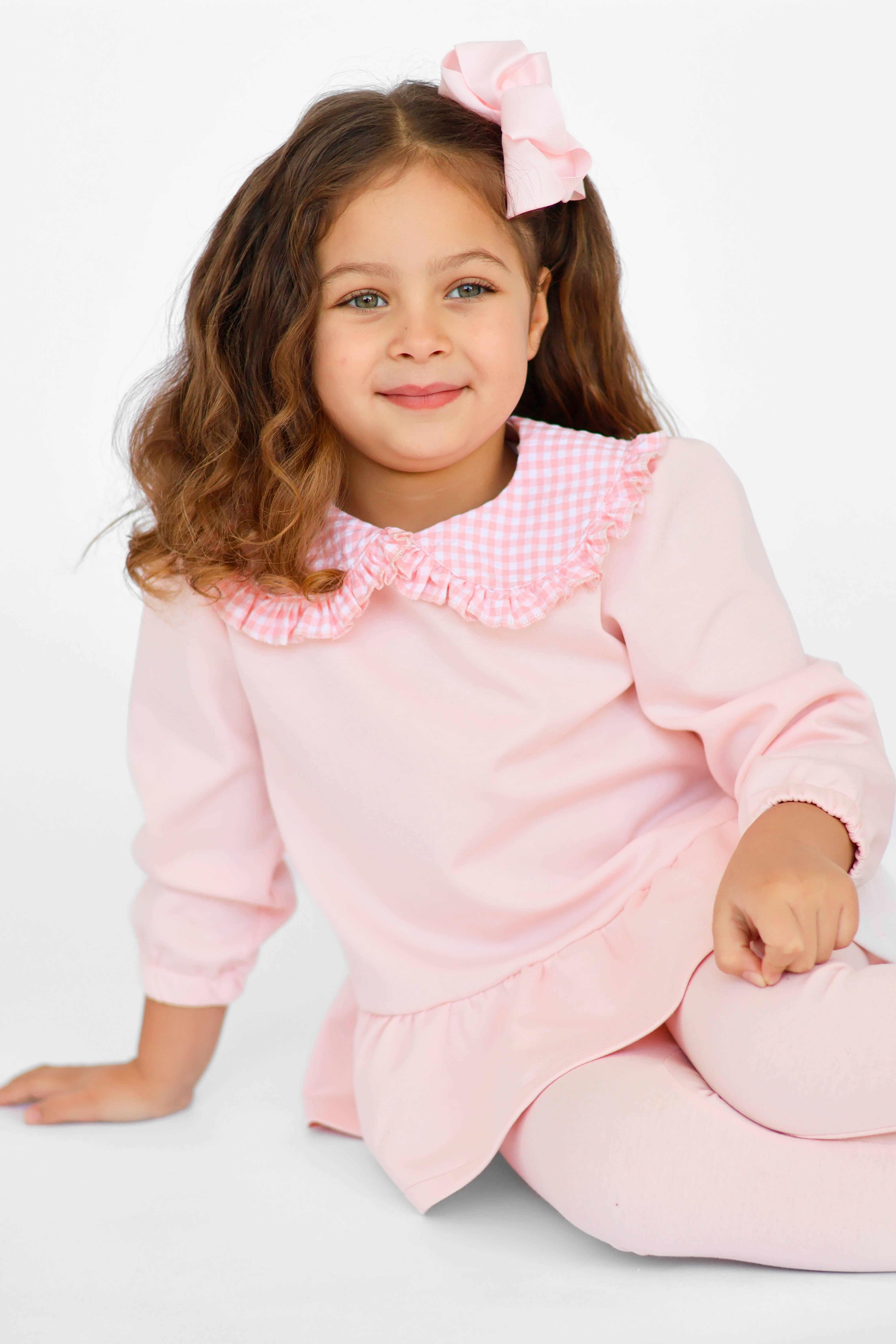 Posie Luxe Girls Checked  Jumper & Legging Tracksuit Set Pink