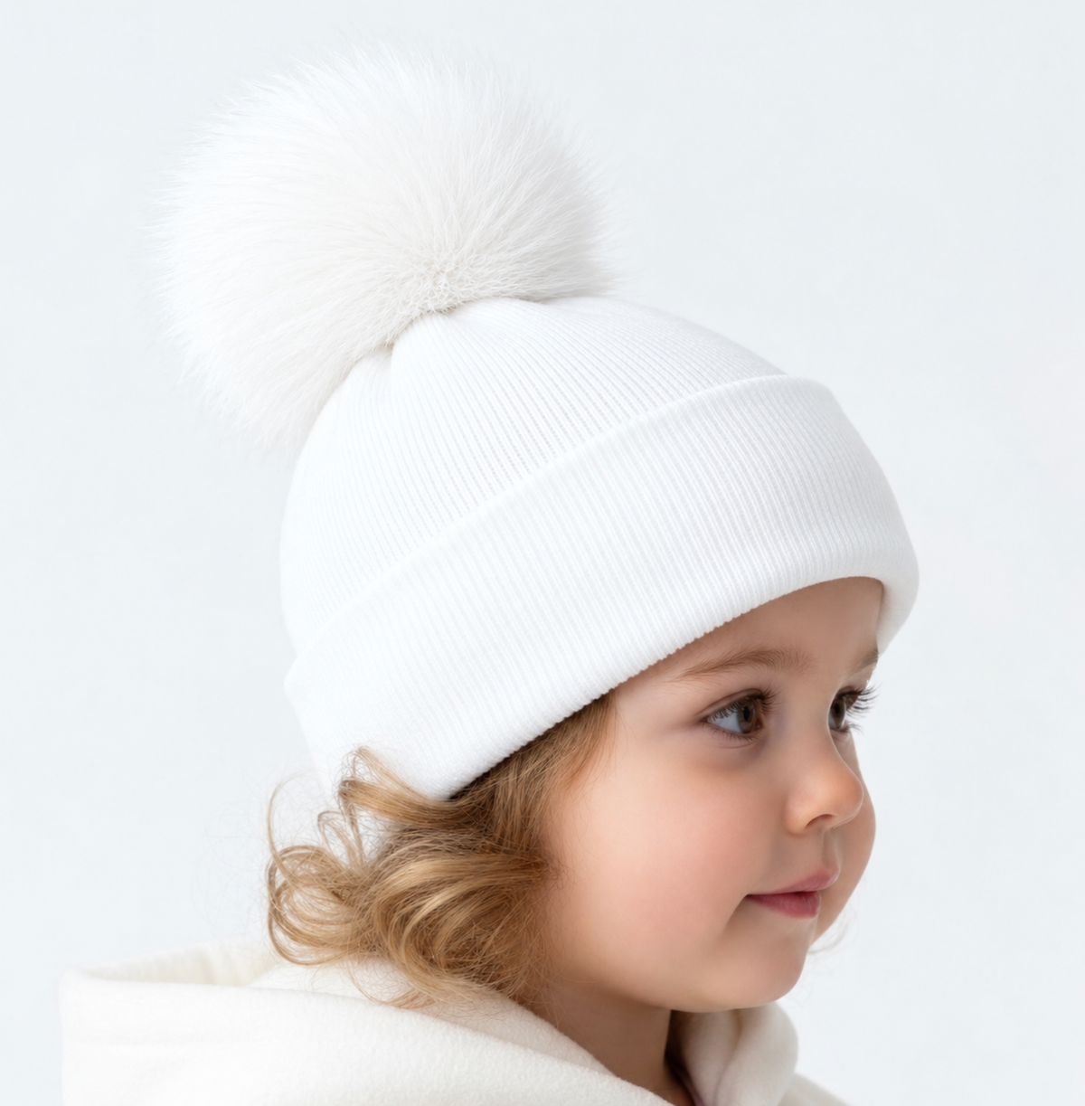 Eva Bella Faux Fur Pom Pom Hat White