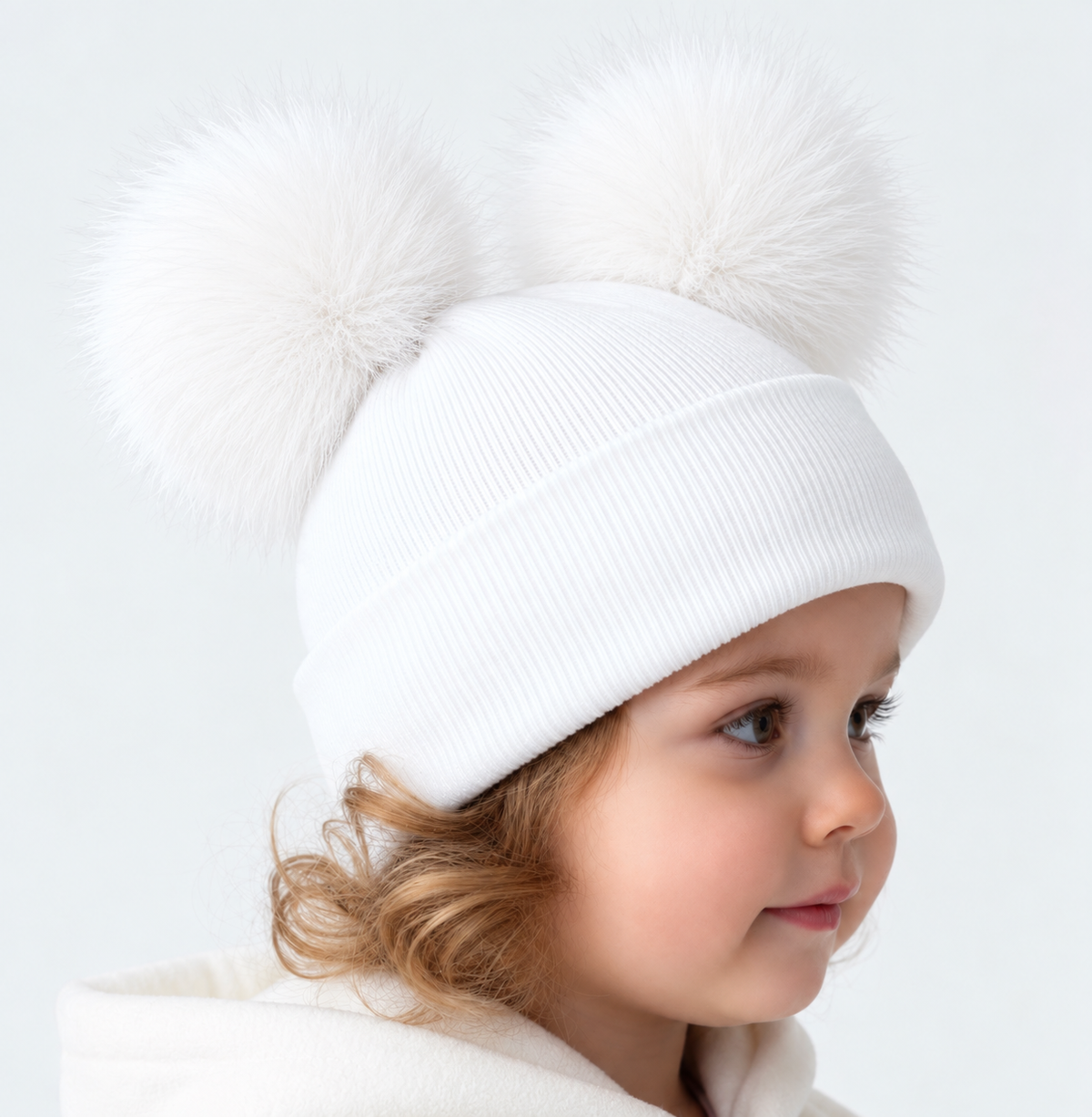 Eva Bella Faux Fur Double Pom Pom Hat White