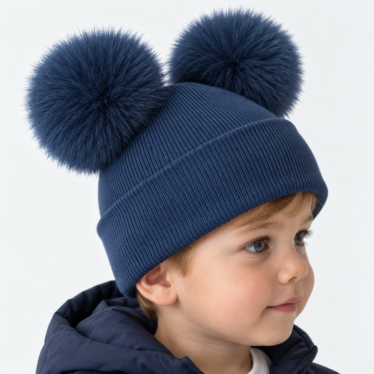 Eva Bella Faux Fur Double Pom Pom Hat Navy
