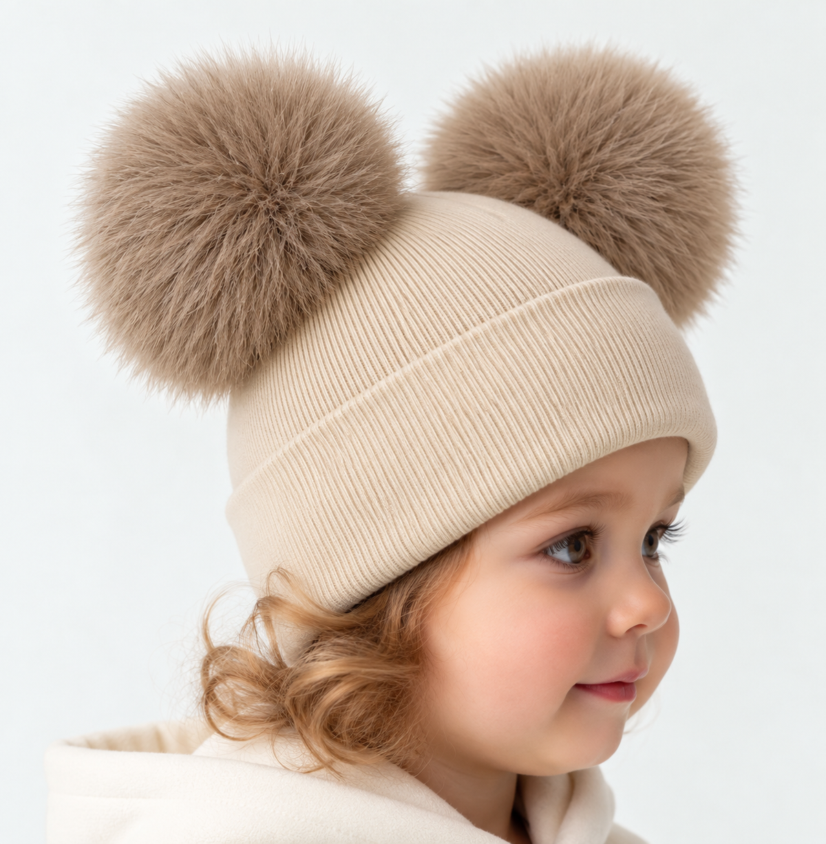 Eva Bella Faux Fur Double Pom Pom Hat Irish Cream