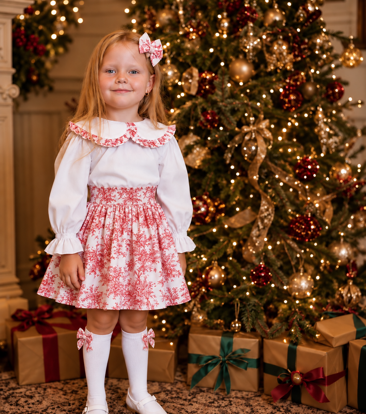 Vienna Luxe Toile 4 Piece Girls Skirt Set Red
