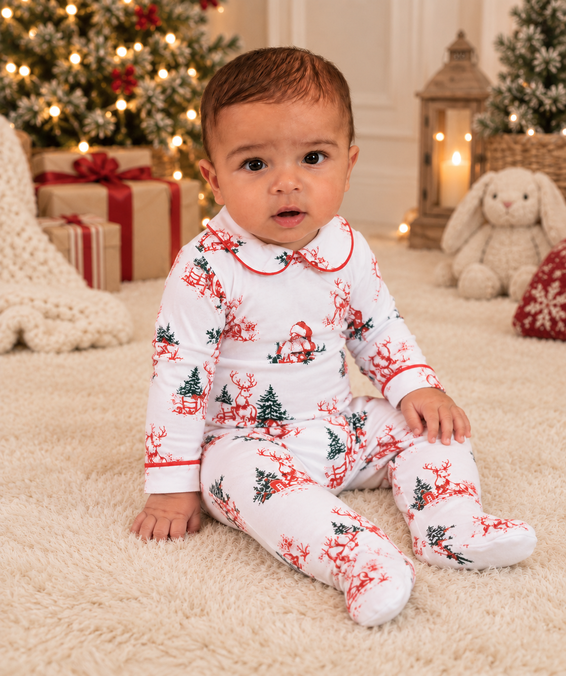 Vintage Toile Christmas Plain Collar Babygrow