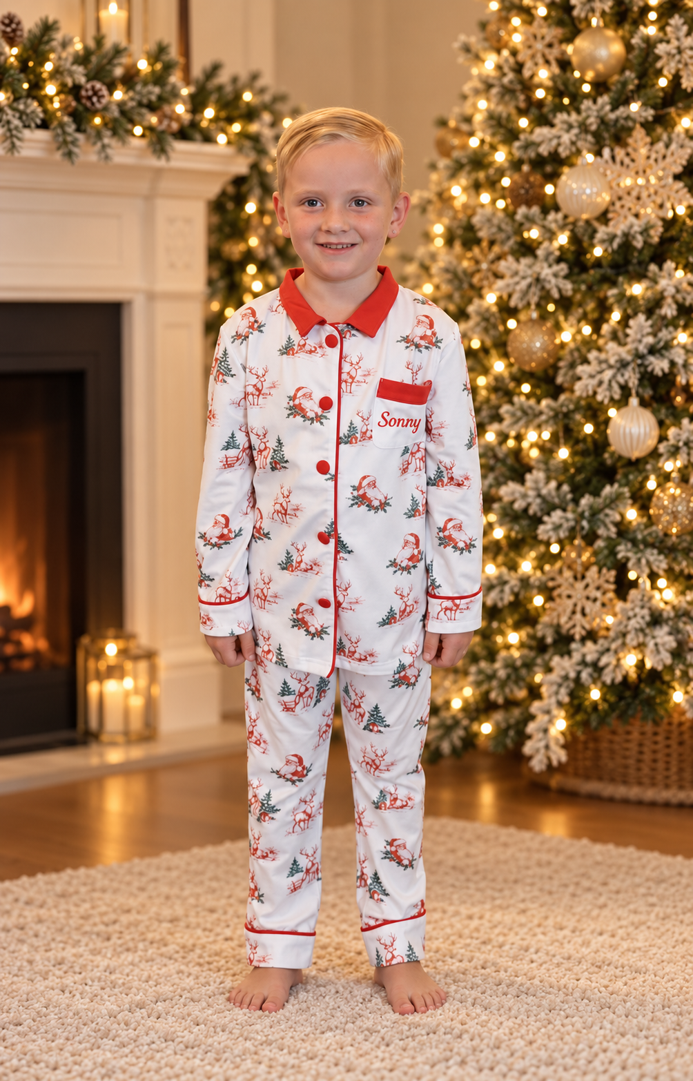 Vintage Toile Christmas Boys Collar Pyjamas