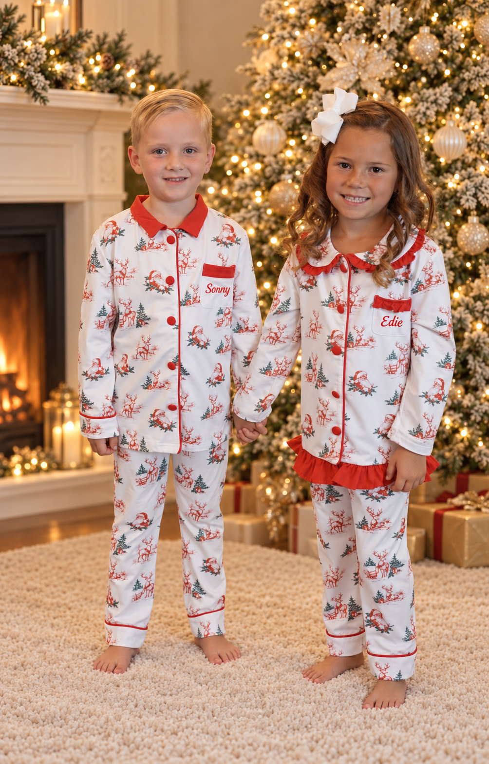 Vintage Toile Christmas Boys Collar Pyjamas