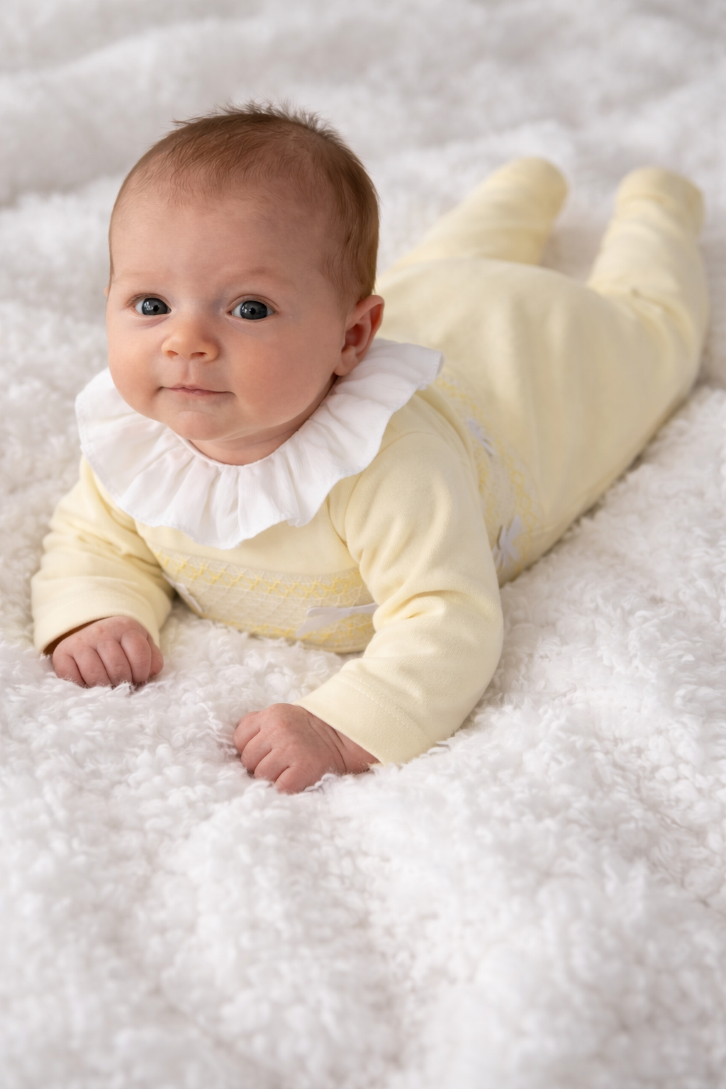 Baby Girls Frilly Collar Smocking Lemon Babygrow