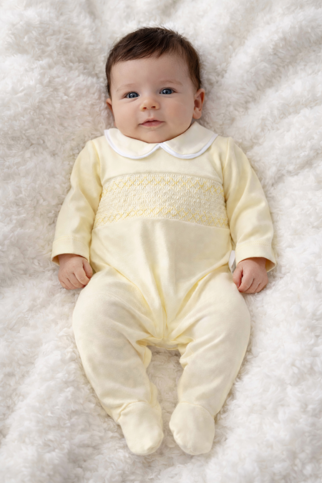 Baby Unisex Lemon Smock Panel Babygrow
