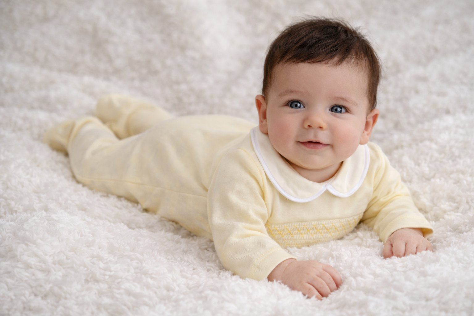Baby Unisex Lemon Smock Panel Babygrow