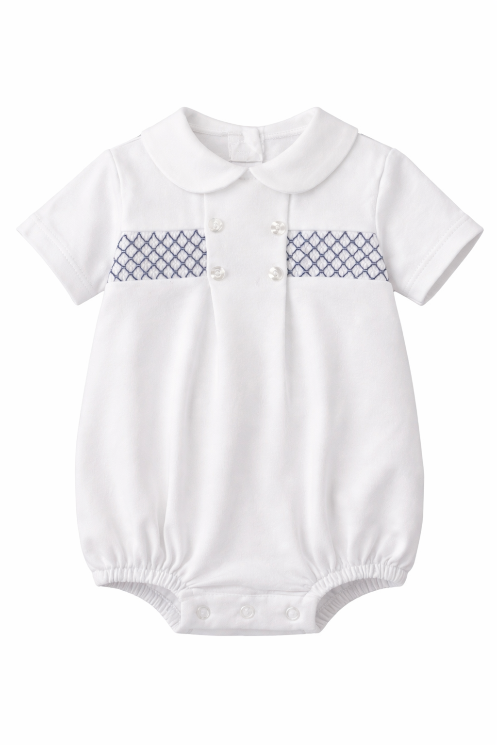 Baby Boys White/Navy Button Smock Romper Suit